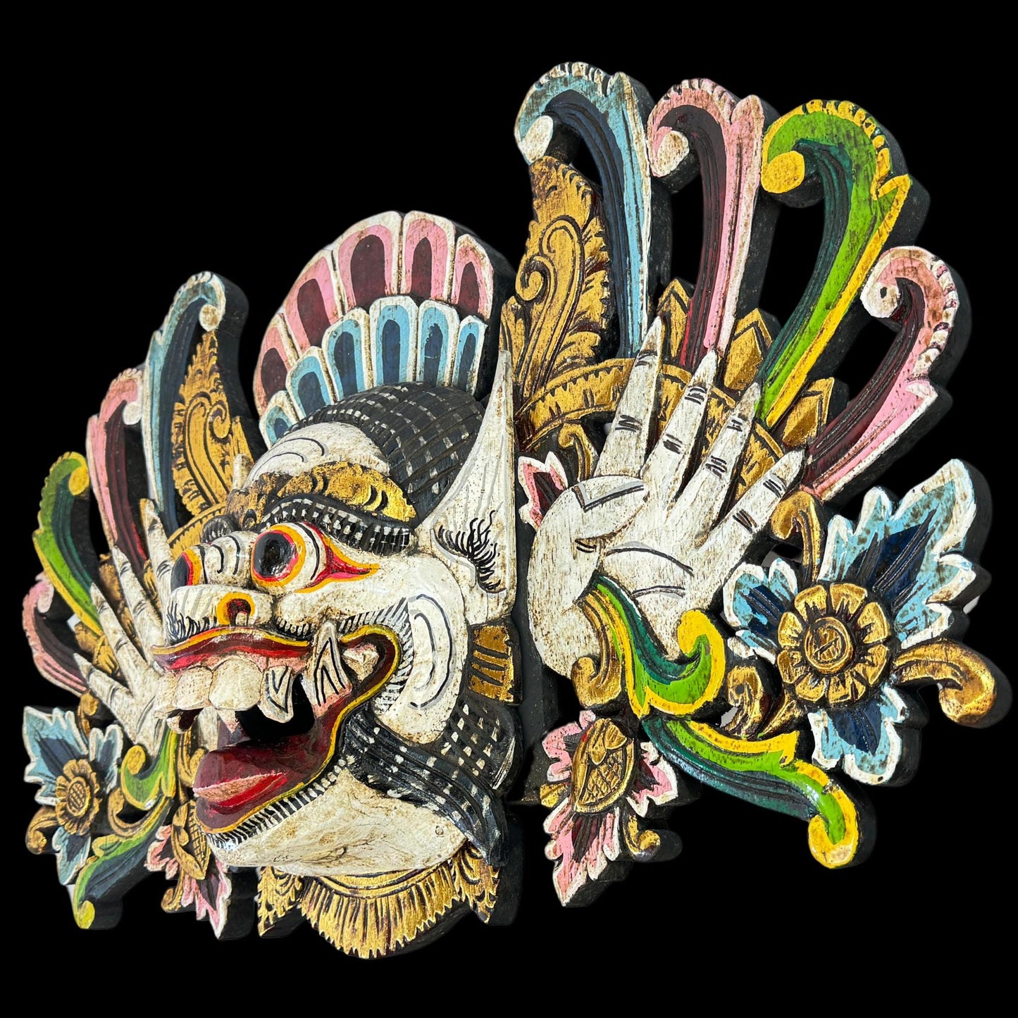 Balinese Mask Boma Barong Bhoma Protector Guardian Mask Polychrome Hand Carved wood Carving Bali Folk Art Wall Decor - Acadia World Traders