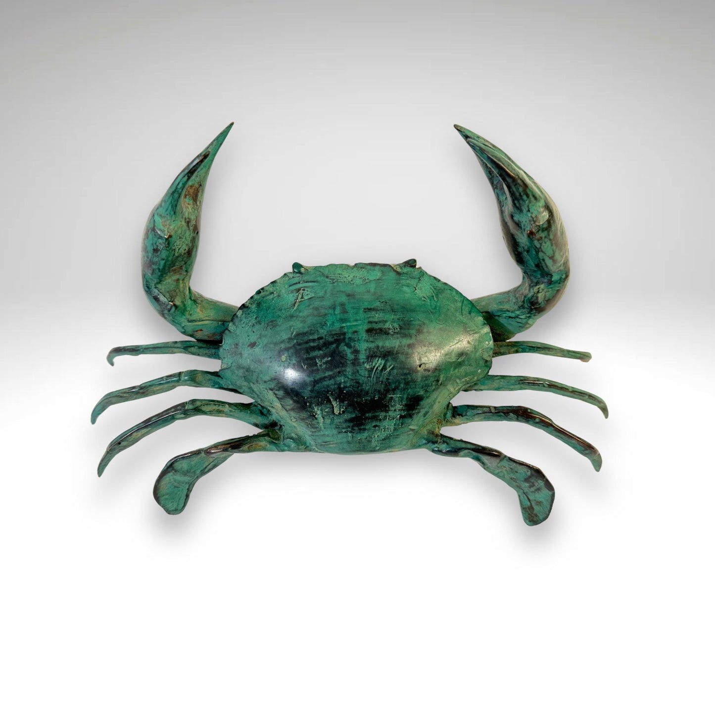 Green Crab Crustacean Statue Sealife Marine Life Nautical Beach Tabletop Decor Verdigris Genuine Lost Wax Bronze art - Acadia World Traders