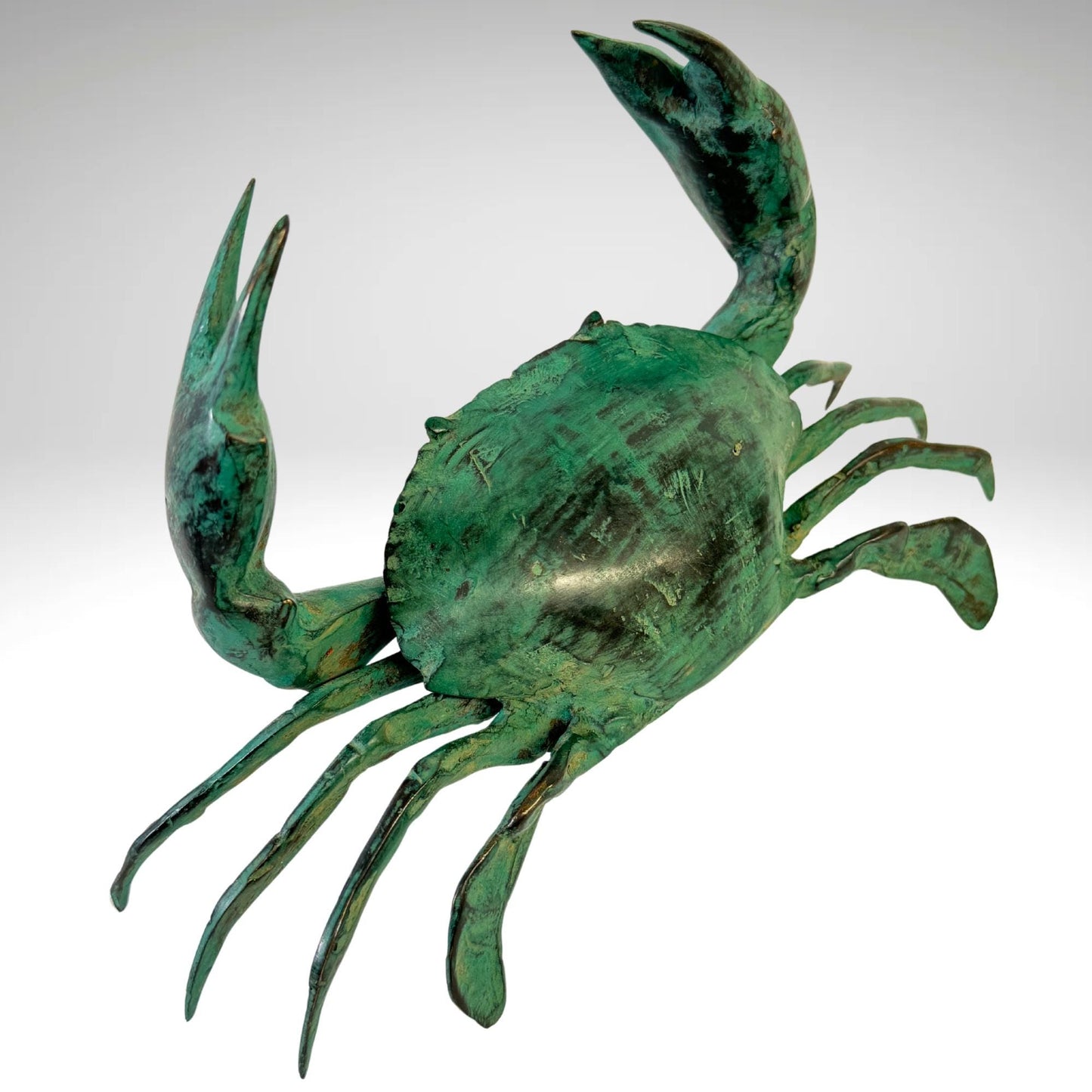 Green Crab Crustacean Statue Sealife Marine Life Nautical Beach Tabletop Decor Verdigris Genuine Lost Wax Bronze art - Acadia World Traders