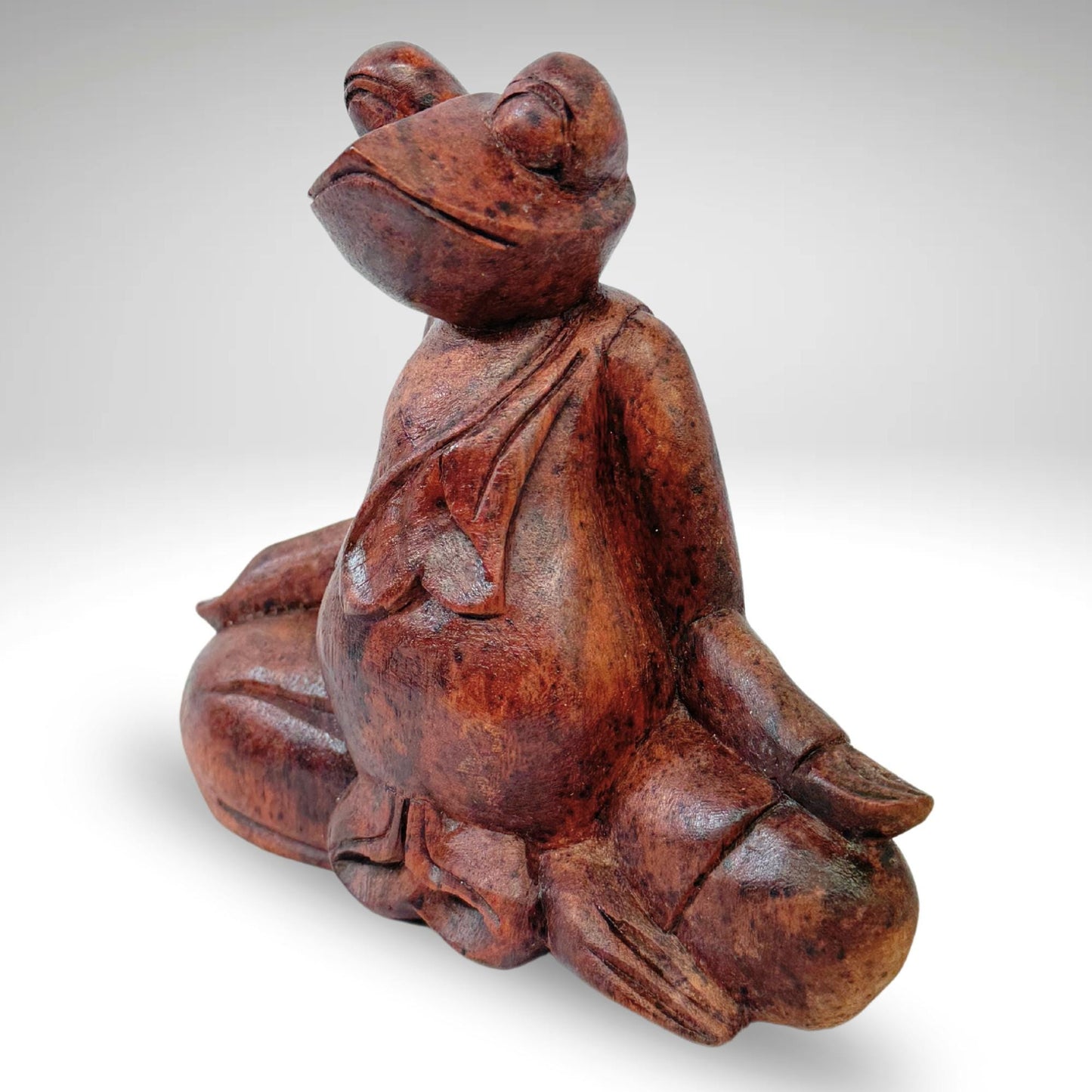 Meditation Buddha Frog Statue Lotus Pose Padmasana Yoga Posture Sculpture Wood Carving Balinese Art - Acadia World Traders