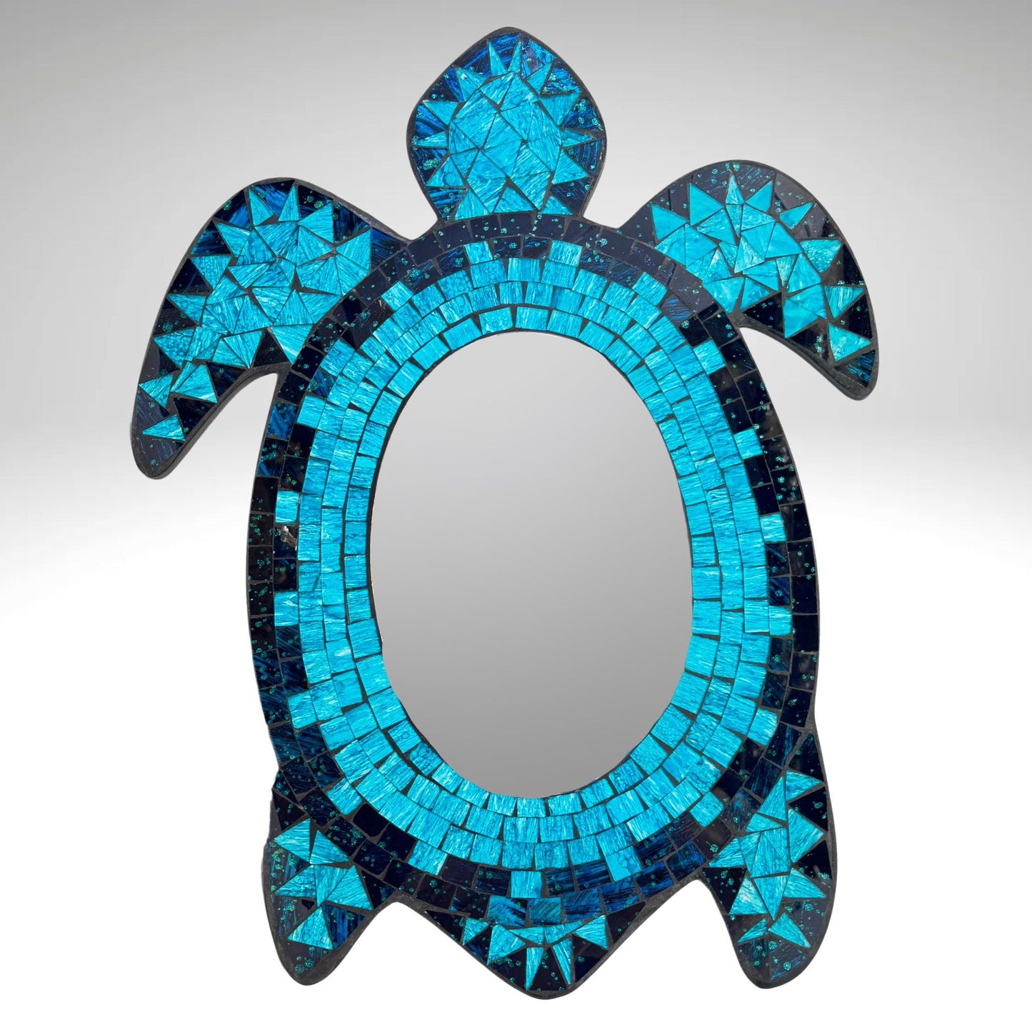 Sea Turtle Marine turtles Wall Mirror Mosaic Wall Art Plaque Panel Hand Painted Glass Bali Handicraft Nautical Beach Decor - Acadia World Traders