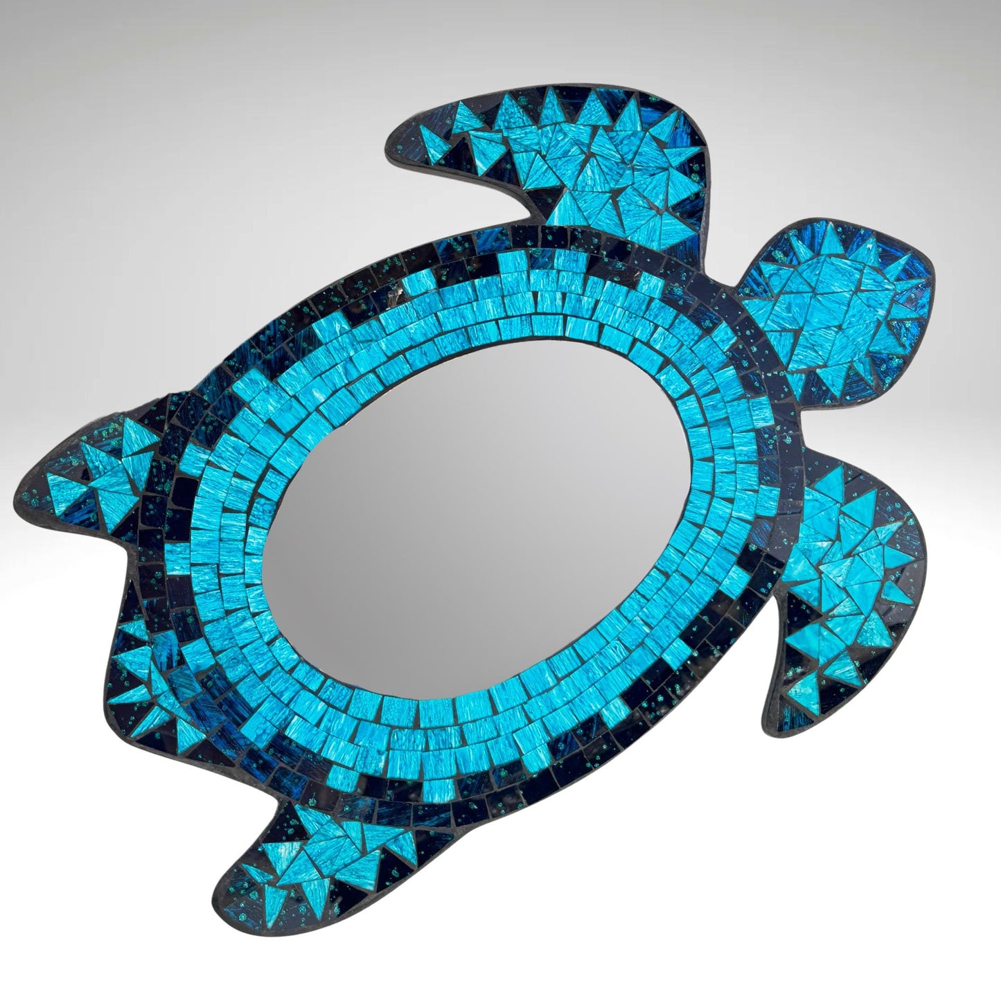 Sea Turtle Marine turtles Wall Mirror Mosaic Wall Art Plaque Panel Hand Painted Glass Bali Handicraft Nautical Beach Decor - Acadia World Traders