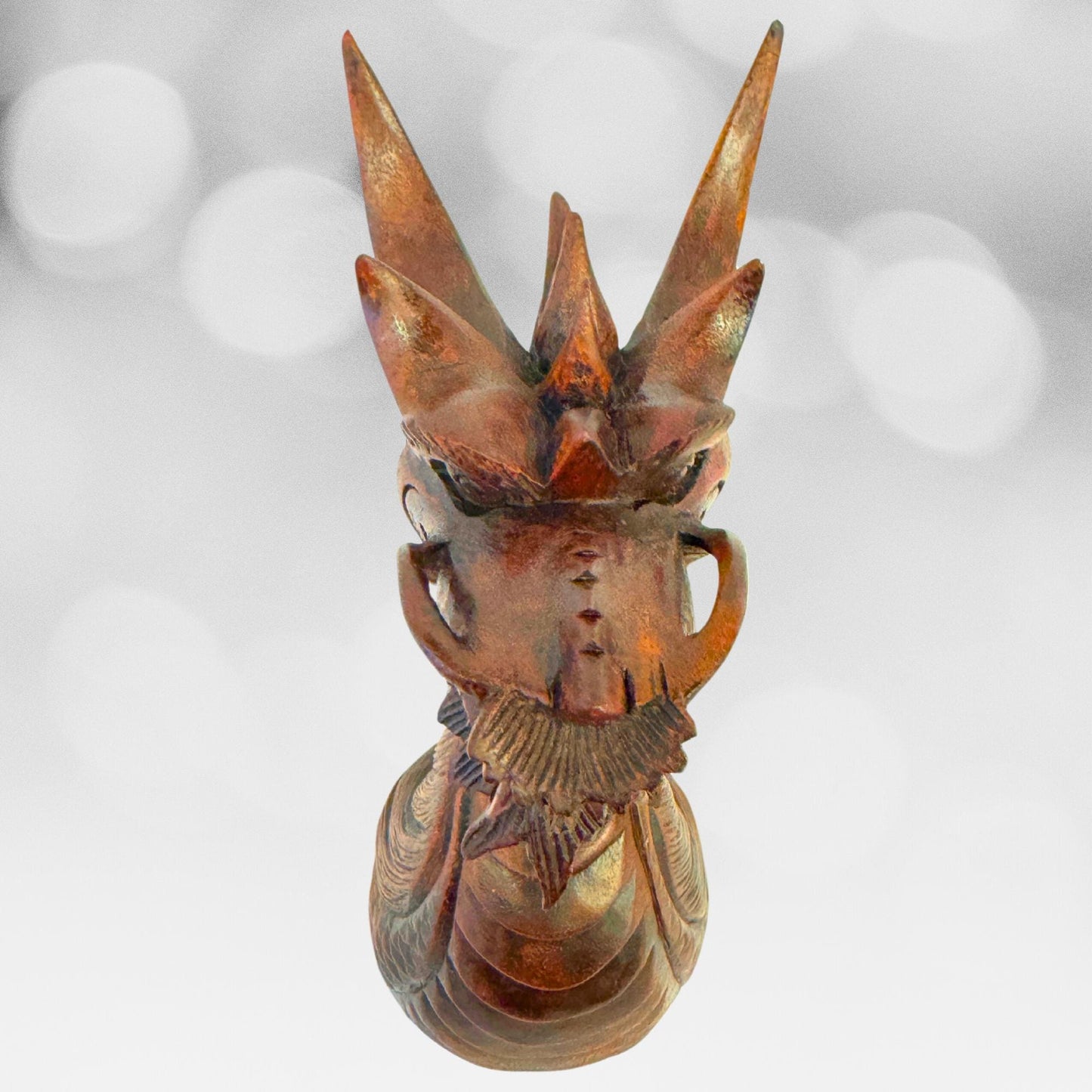 Hand Carved Wood Horned Dragon Sculpture: Bali Art Statue
