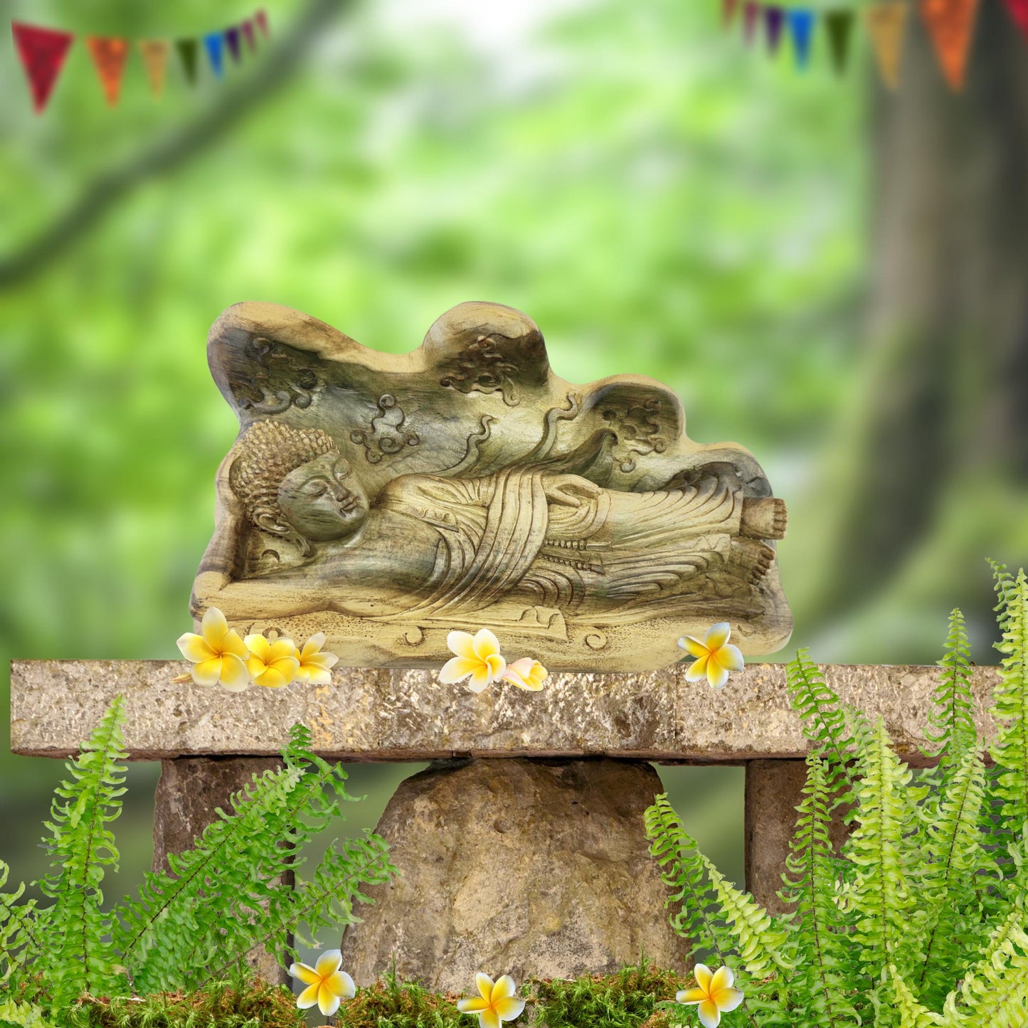 Tranquility Peaceful Buddha Sculpture Resting Nirvana Buddha Hand Wood Sculpture Balinese Bali Buddhist Art Wood Carving - Acadia World Traders