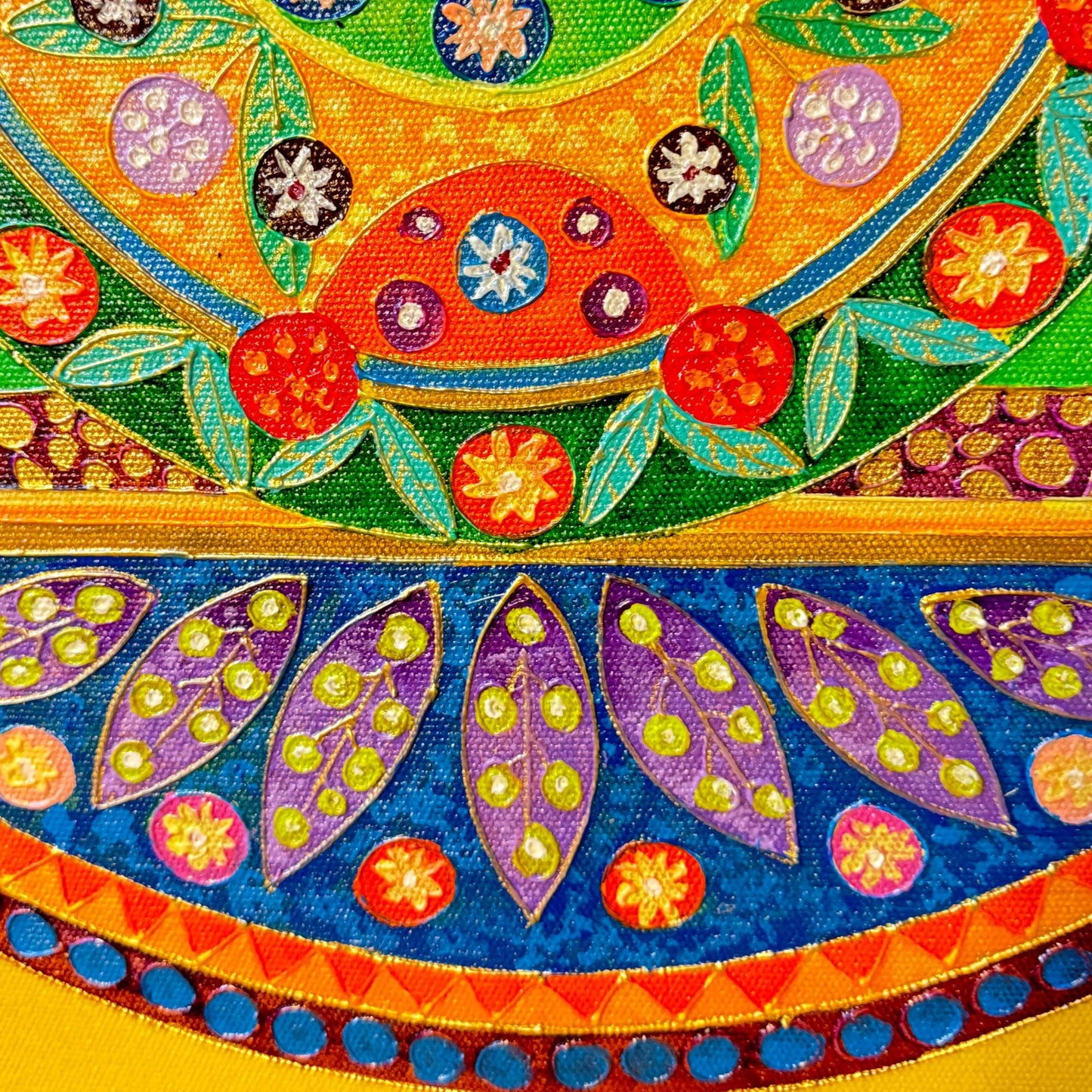 Hamsa Hand Mandala Wall Art Painting Acrylic on Canvas Handmade Sacred Geometry Yellow Balinese Art - Acadia World Traders