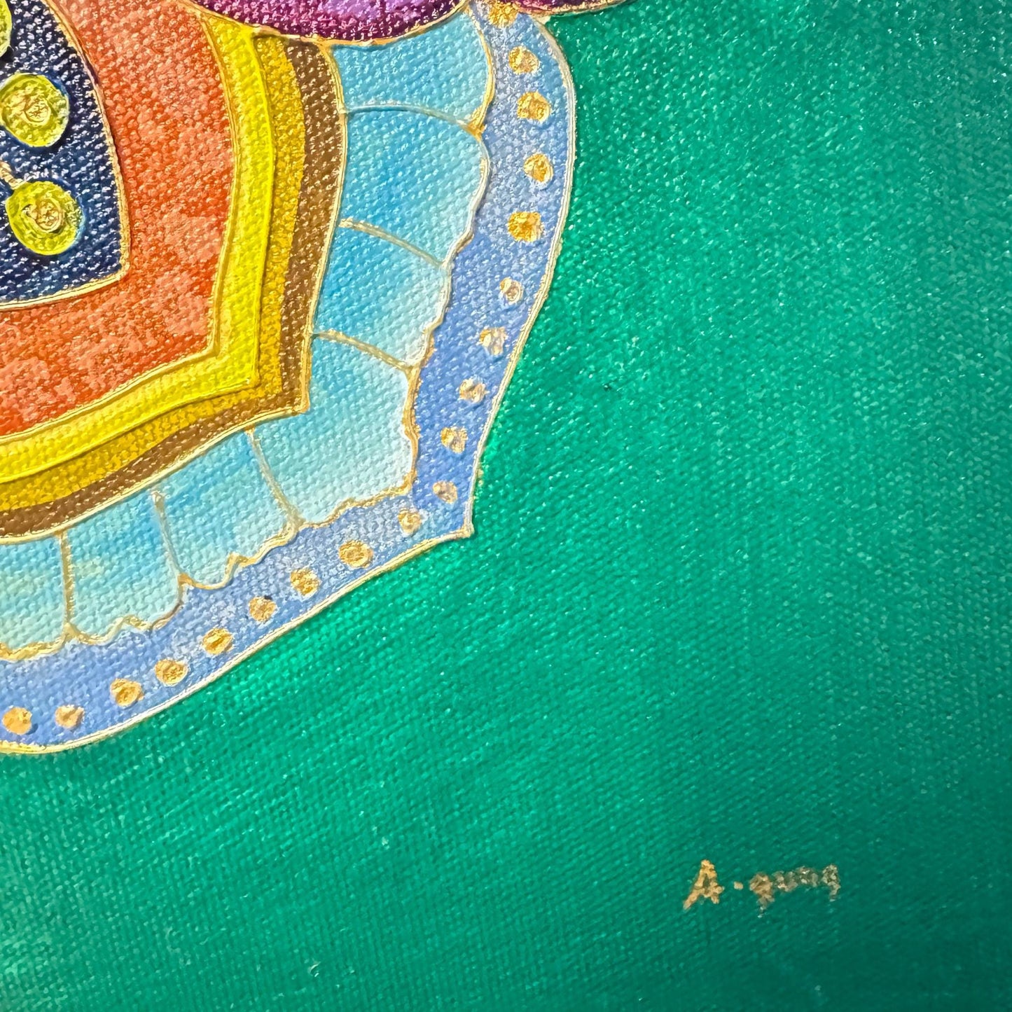 Serene Lotus Mandala Wall Art Painting Acrylic on Canvas Sacred Geometry Green - Acadia World Traders