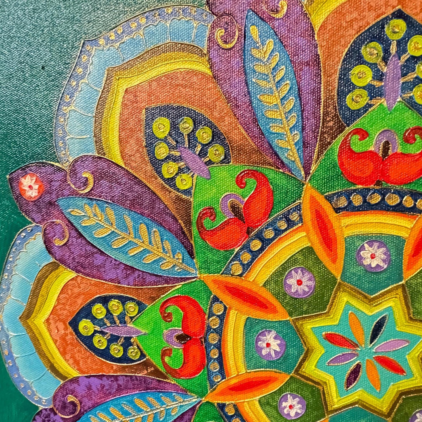 Serene Lotus Mandala Wall Art Painting Acrylic on Canvas Sacred Geometry Green