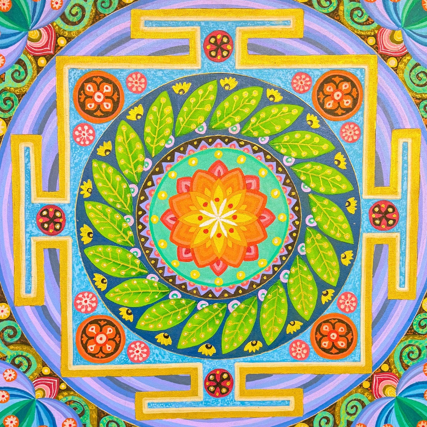 Lotus Mandala Painting Hand Painted Acrylic on Canvas Wall Art Sacred Geometry Balinese Artist Painting 40" - Acadia World Traders
