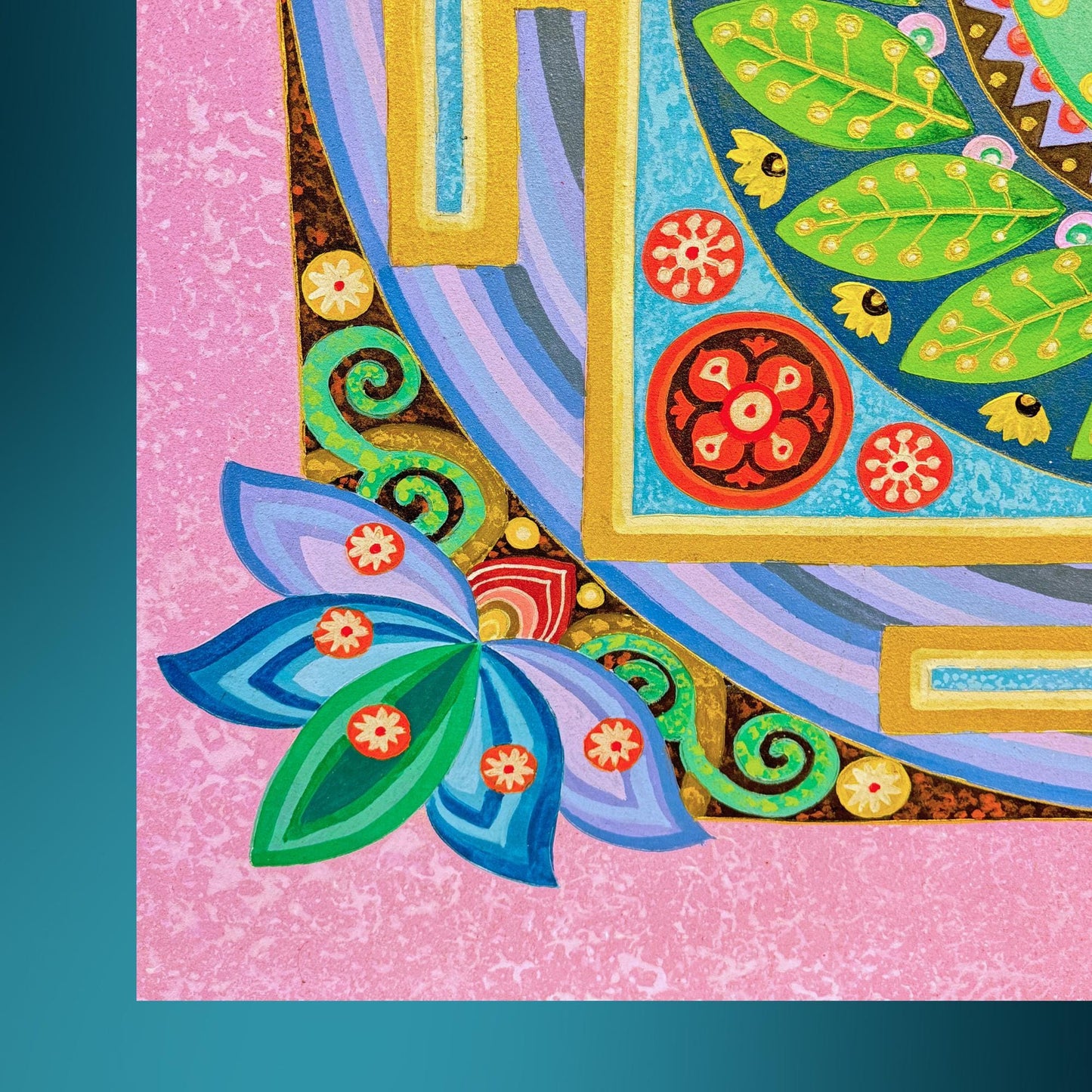 Lotus Mandala Painting Hand Painted Acrylic on Canvas Wall Art Sacred Geometry Balinese Artist Painting 40" - Acadia World Traders