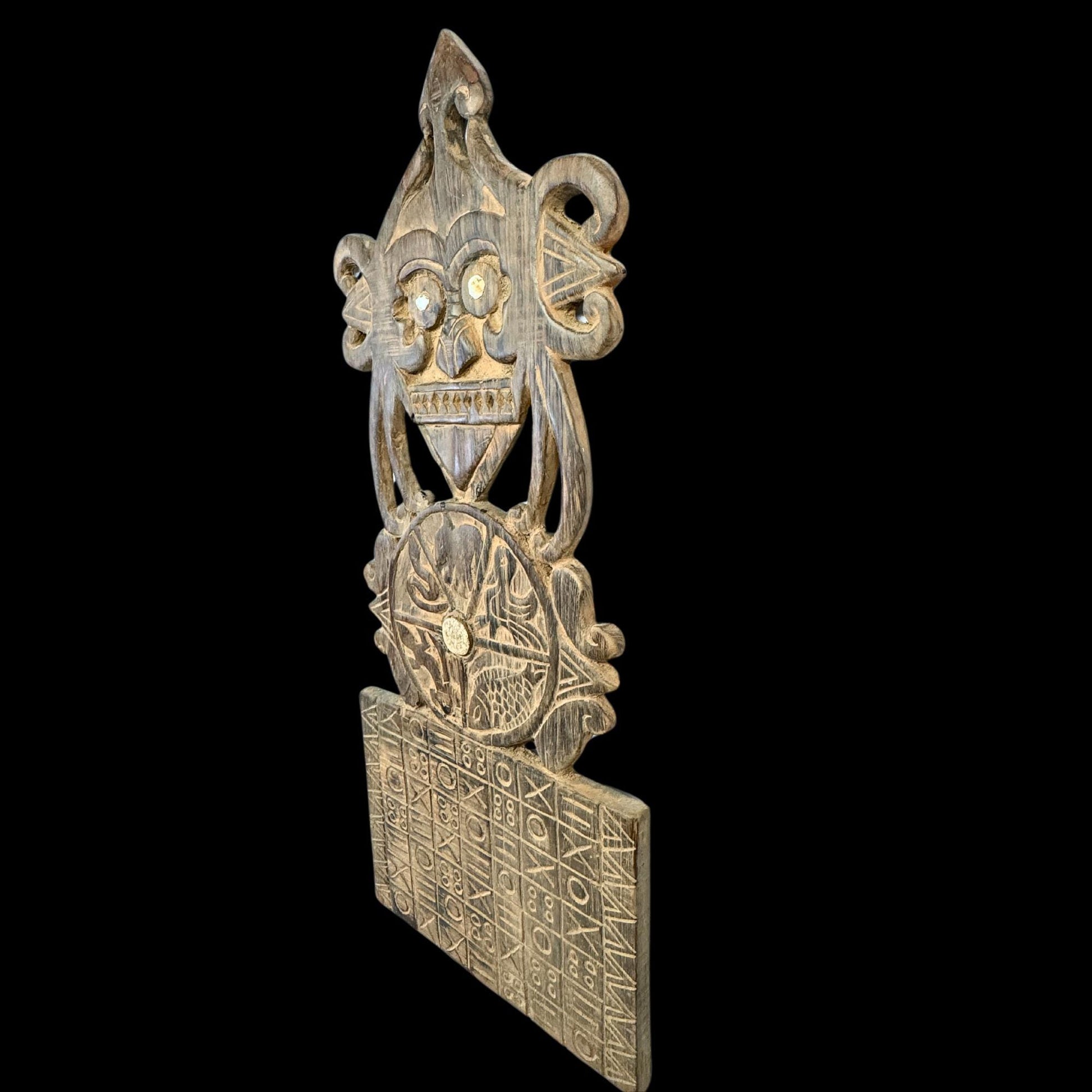 antique Dayak Bahau effigy planting calendar Hand Carved iron wood figure  Pacific Islands Indonesian Oceania culture - Acadia World Traders