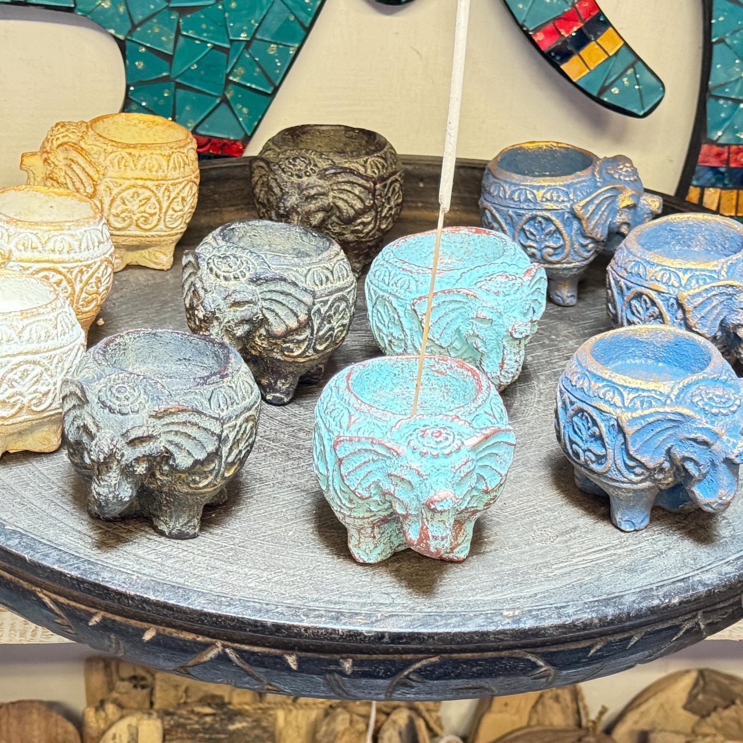 Elephant Incense Burner votive candle holder Statue ash catcher Cast Stone - Acadia World Traders
