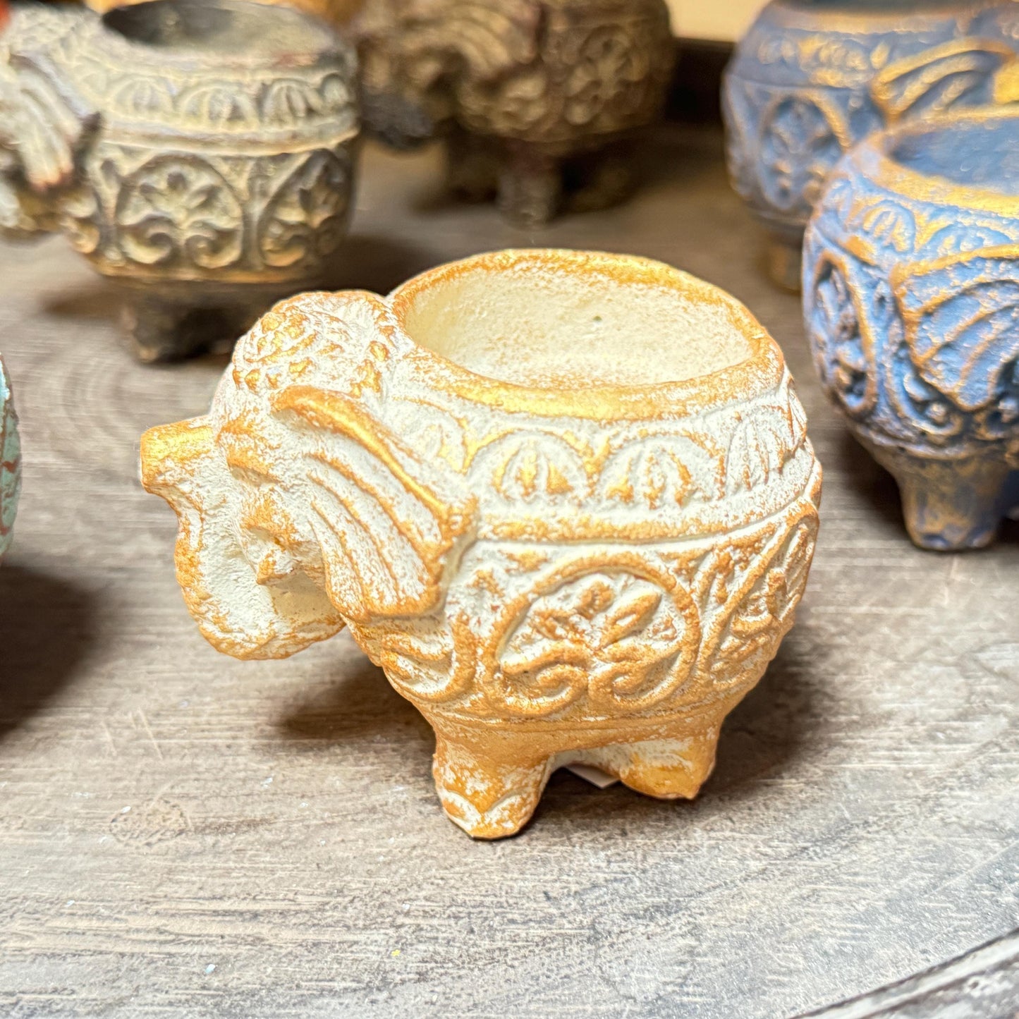 Elephant Incense Burner votive candle holder Statue ash catcher Cast Stone - Acadia World Traders