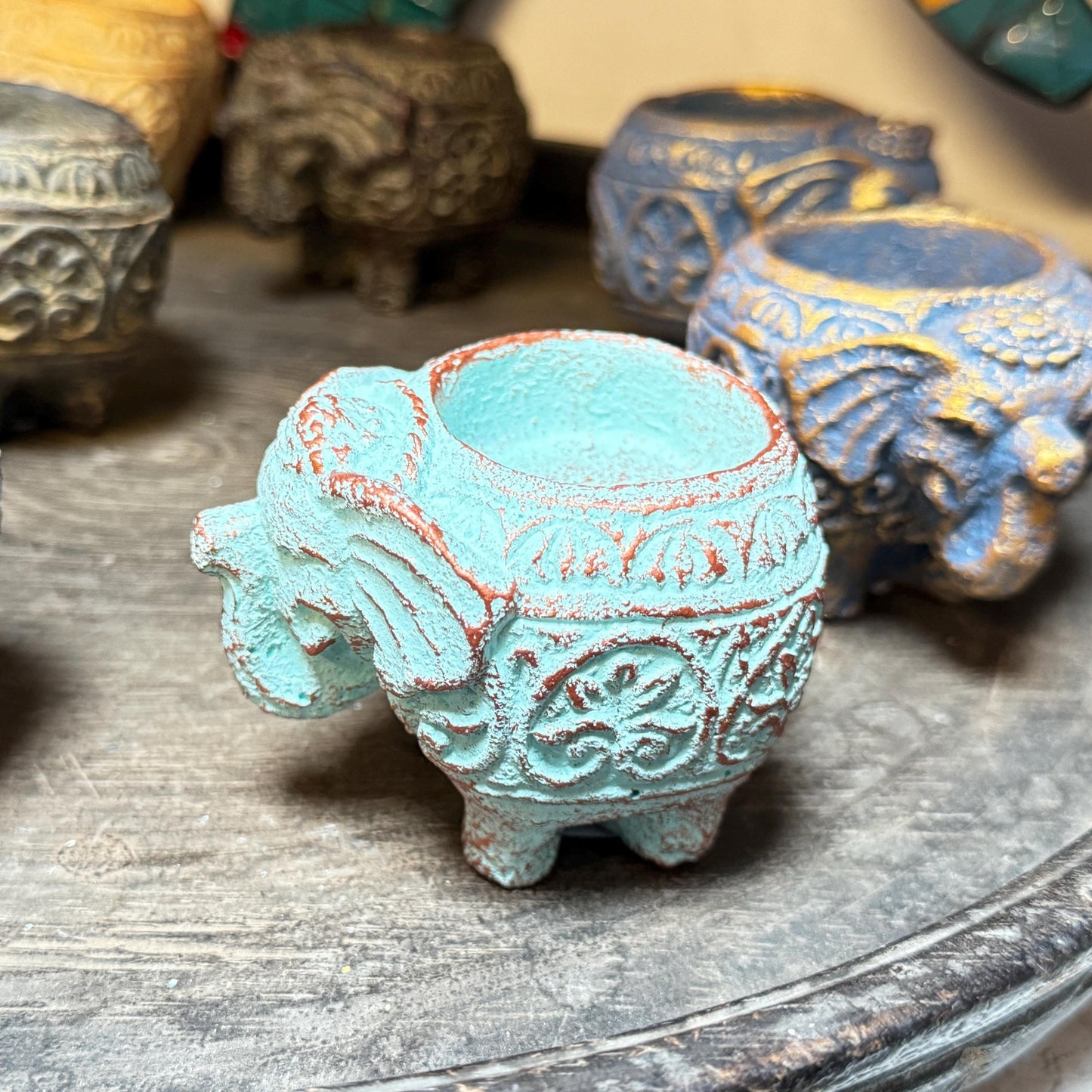 Elephant Incense Burner votive candle holder Statue ash catcher Cast Stone - Acadia World Traders