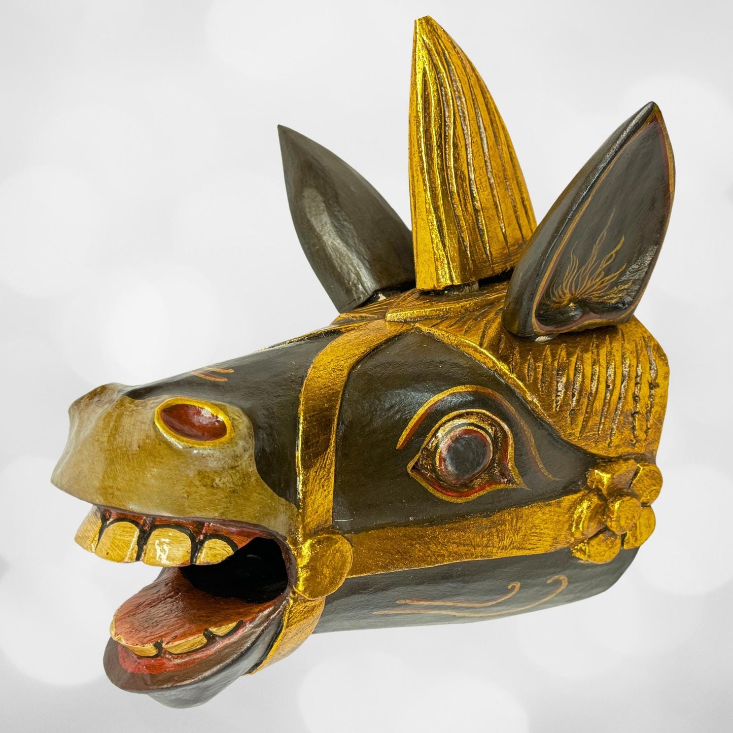 Balinese Black Horse Unicorn Mask Wall Decor Hand Carved Wood Carving Bali Folk Art Indonesian - Acadia World Traders