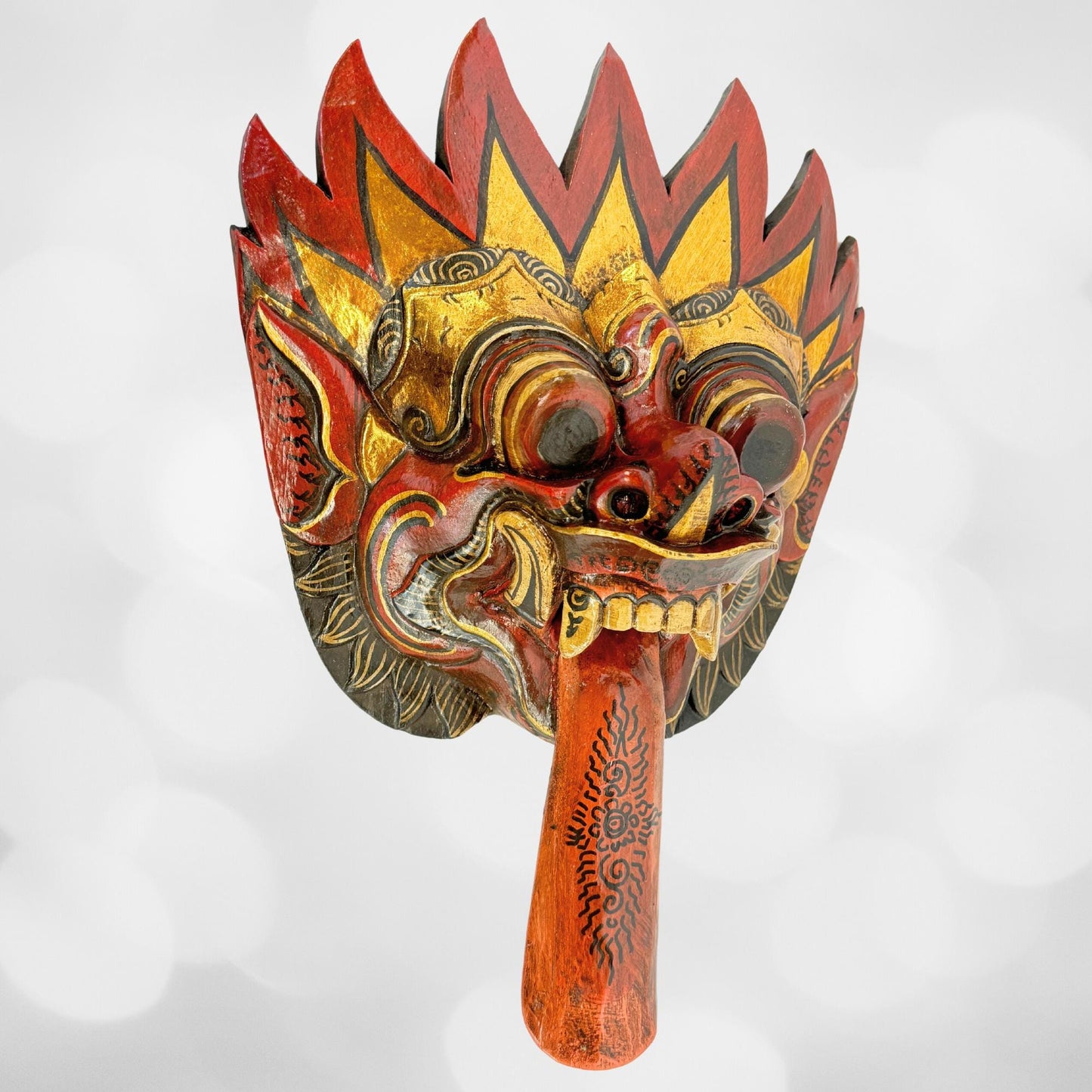 Balinese Agni Mask Mythical God of Fire Wall Decor Hand Carved Wood Carving Bali Folk Art Indonesian Red - Acadia World Traders