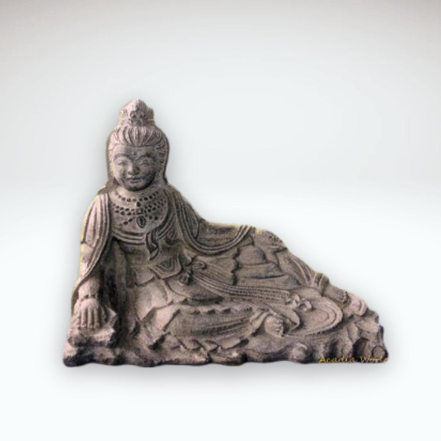 Resting Guanyin Kwan Yin Garden Art Statue Bodhisattva Buddha Goddess of Mercy Cast Lava Stone Sculpture Handmade Boho eclectic Decor - Acadia World Traders