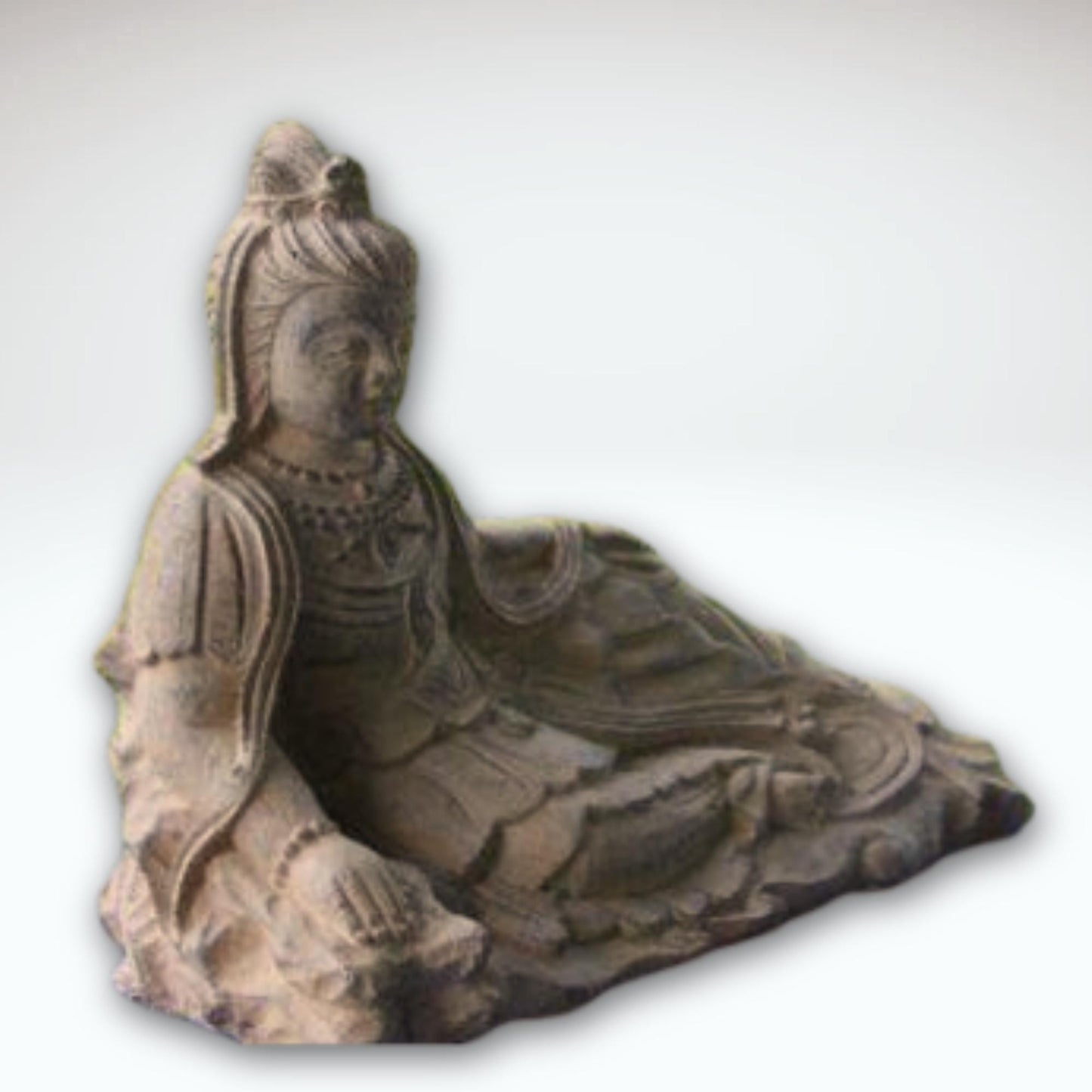 Resting Guanyin Kwan Yin Garden Art Statue Bodhisattva Buddha Goddess of Mercy Cast Lava Stone Sculpture Handmade Boho eclectic Decor - Acadia World Traders