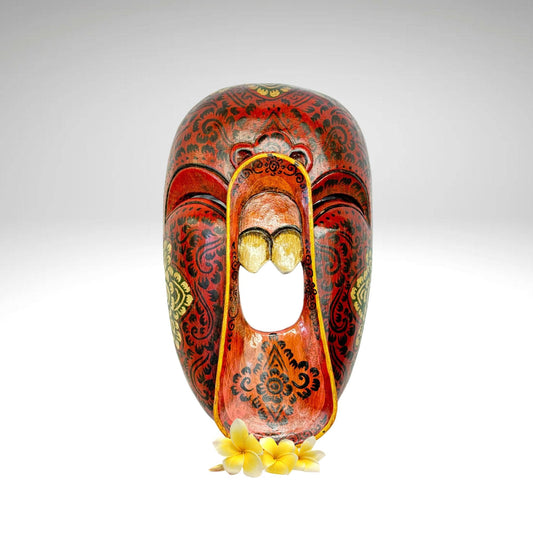 Balinese Bondres Wooden Mask Screaming Demon Tattoo Face Bali Folk Art Wall Decor Hand carved wood Carving - Acadia World Traders