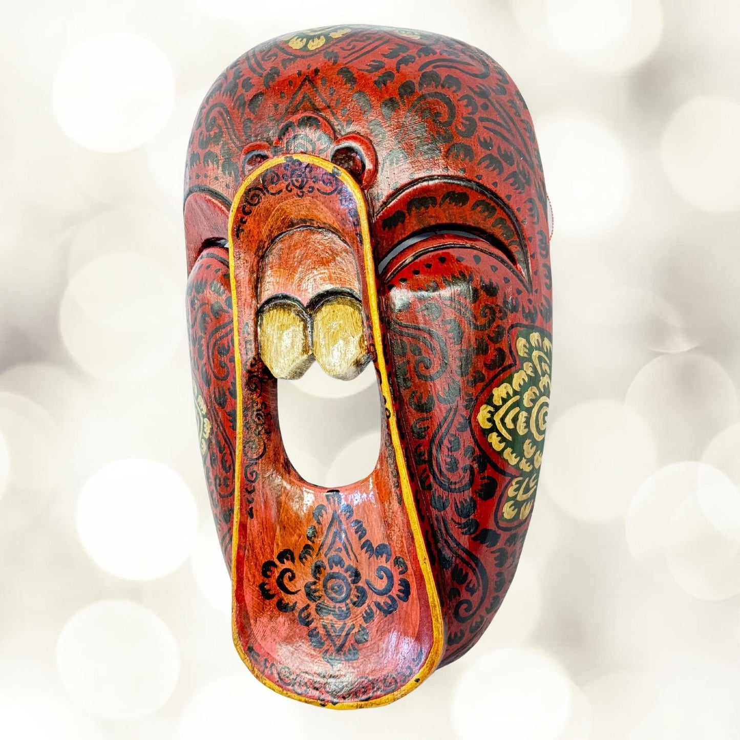 Balinese Bondres Wooden Mask Screaming Demon Tattoo Face Bali Folk Art Wall Decor Hand carved wood Carving - Acadia World Traders