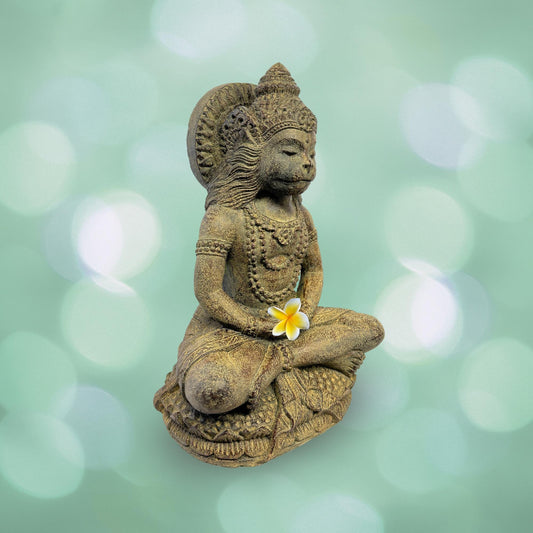 Lord Hanuman Garden Statue Handmade Cast Lava Stone Monkey General Sculpture Balinese Ramayana Art Eclectic Decor - Acadia World Traders