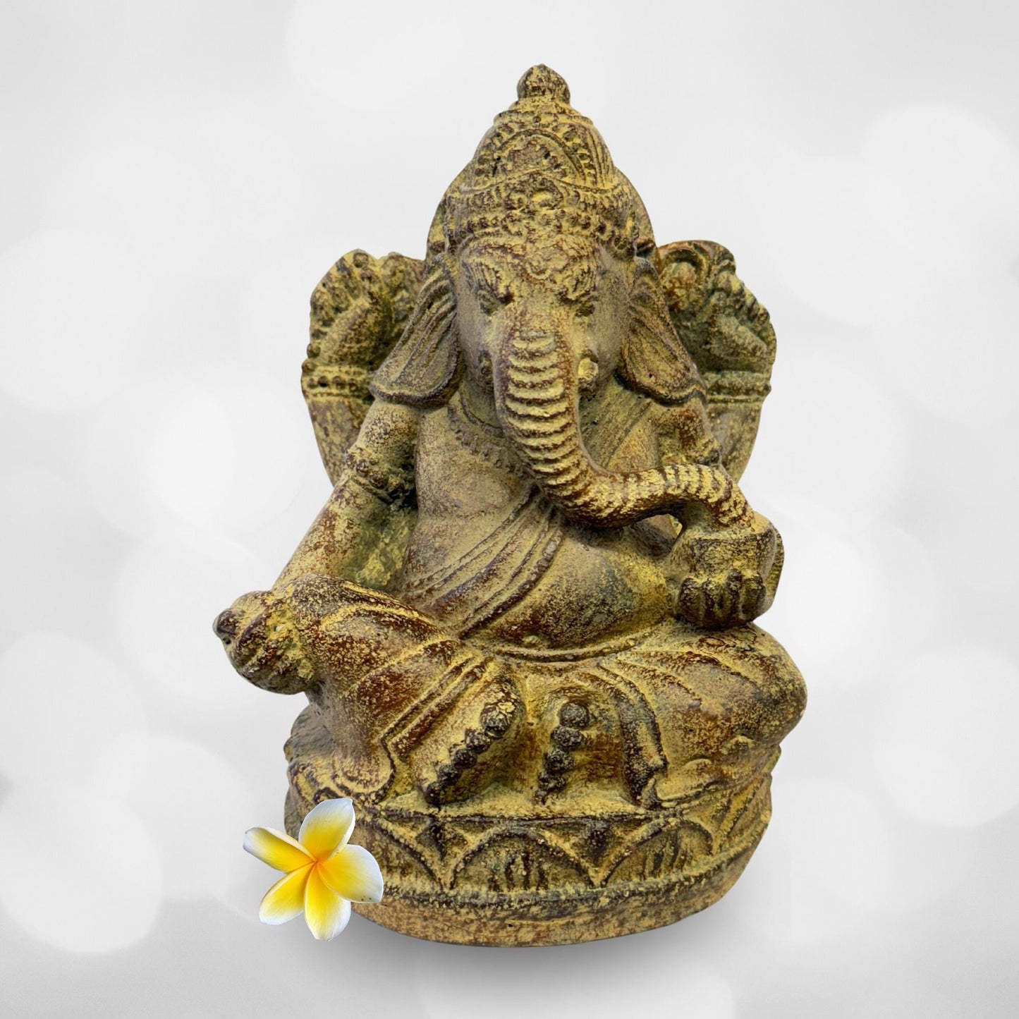 Ganapati Ganesha Statue Garden statuary Remover Obstacles Handmade Cast Lava stone sculpture Bali art Eclectic Decor - Acadia World Traders