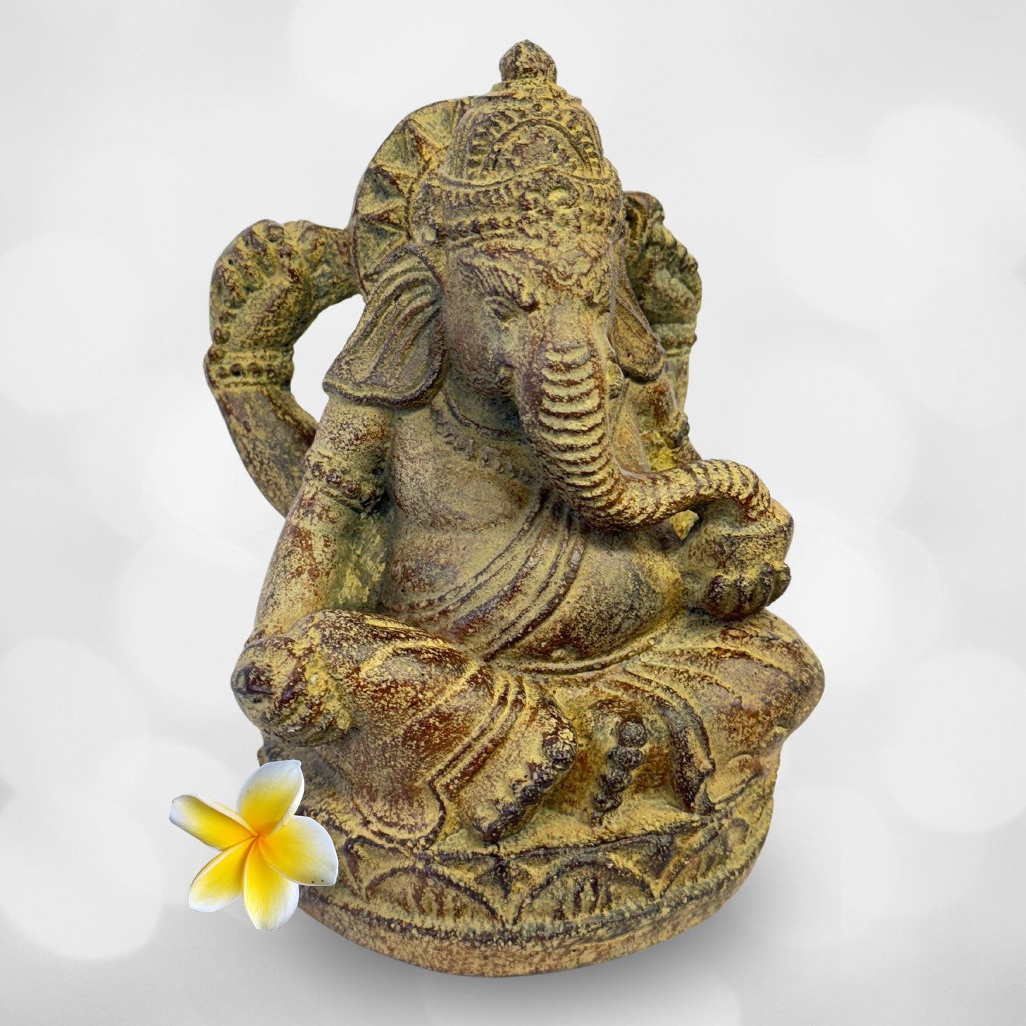 Ganapati Ganesha Statue Garden statuary Remover Obstacles Handmade Cast Lava stone sculpture Bali art Eclectic Decor - Acadia World Traders