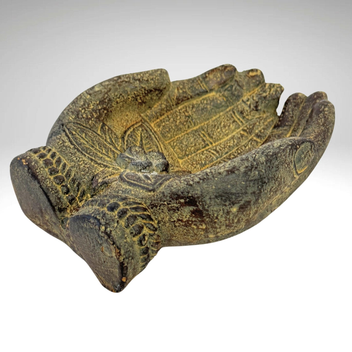 Buddha Blessing Mudra Hand Incense Burner Offering Bowl Ash Catcher Balinese cast Lava stone Boho Eclectic art Handmade Hamsa Fatima hand - Acadia World Traders