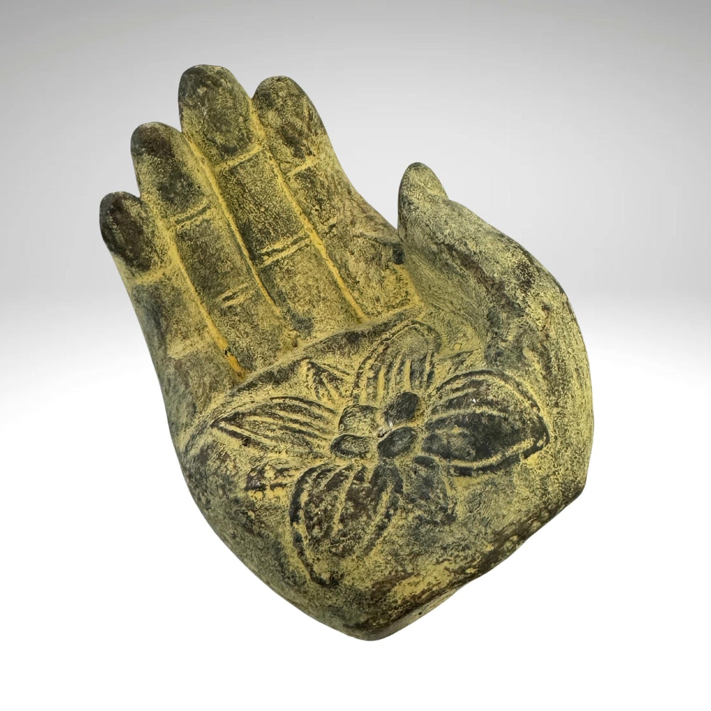 Hamsa Hand Incense Burner Mudra Hand Statue ash catcher Offering bowl crystal dish cast Lava stone Hamsa hand - Acadia World Traders
