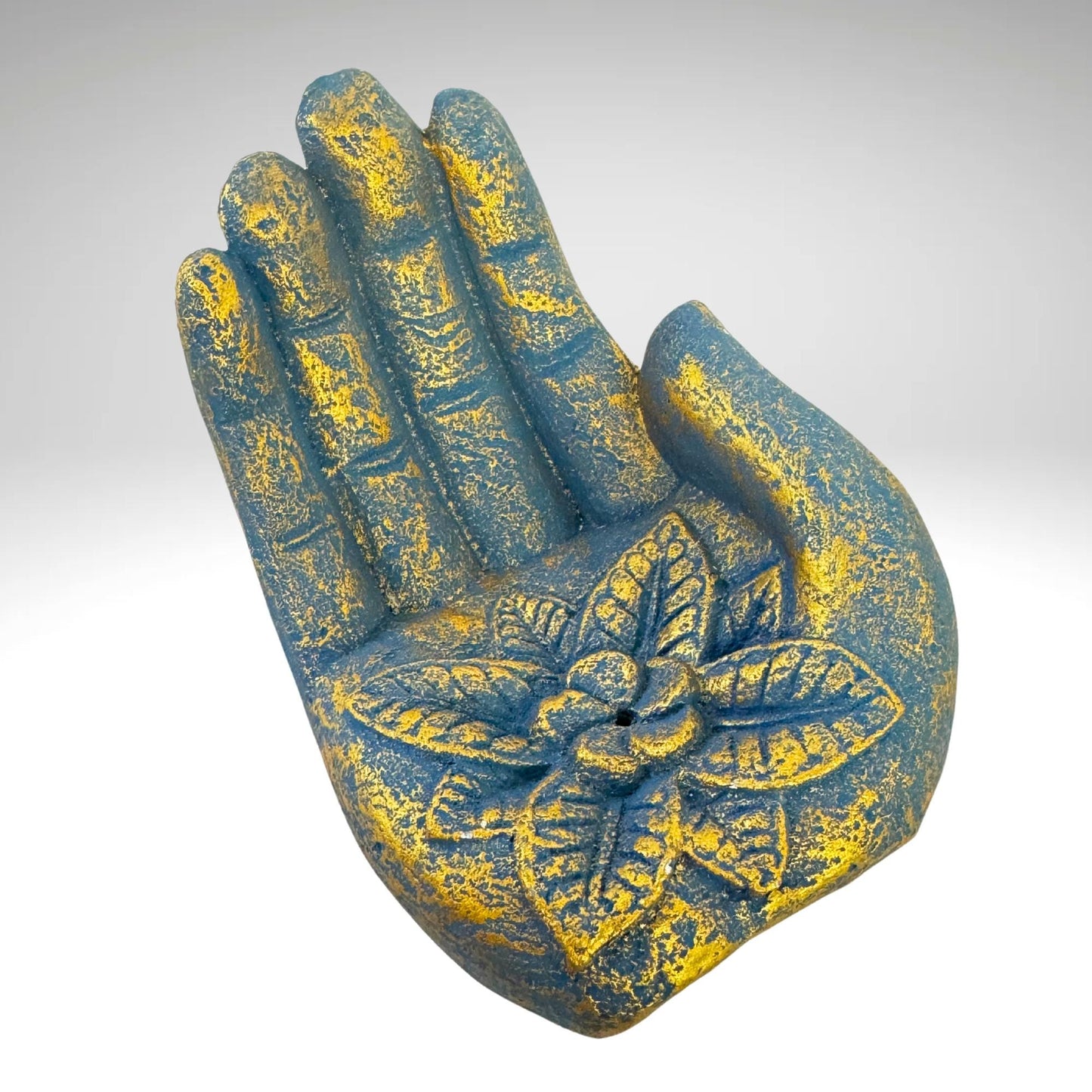 Hamsa Hand Incense Burner Mudra Hand Statue ash catcher Offering bowl crystal dish cast Lava stone Hamsa hand - Acadia World Traders