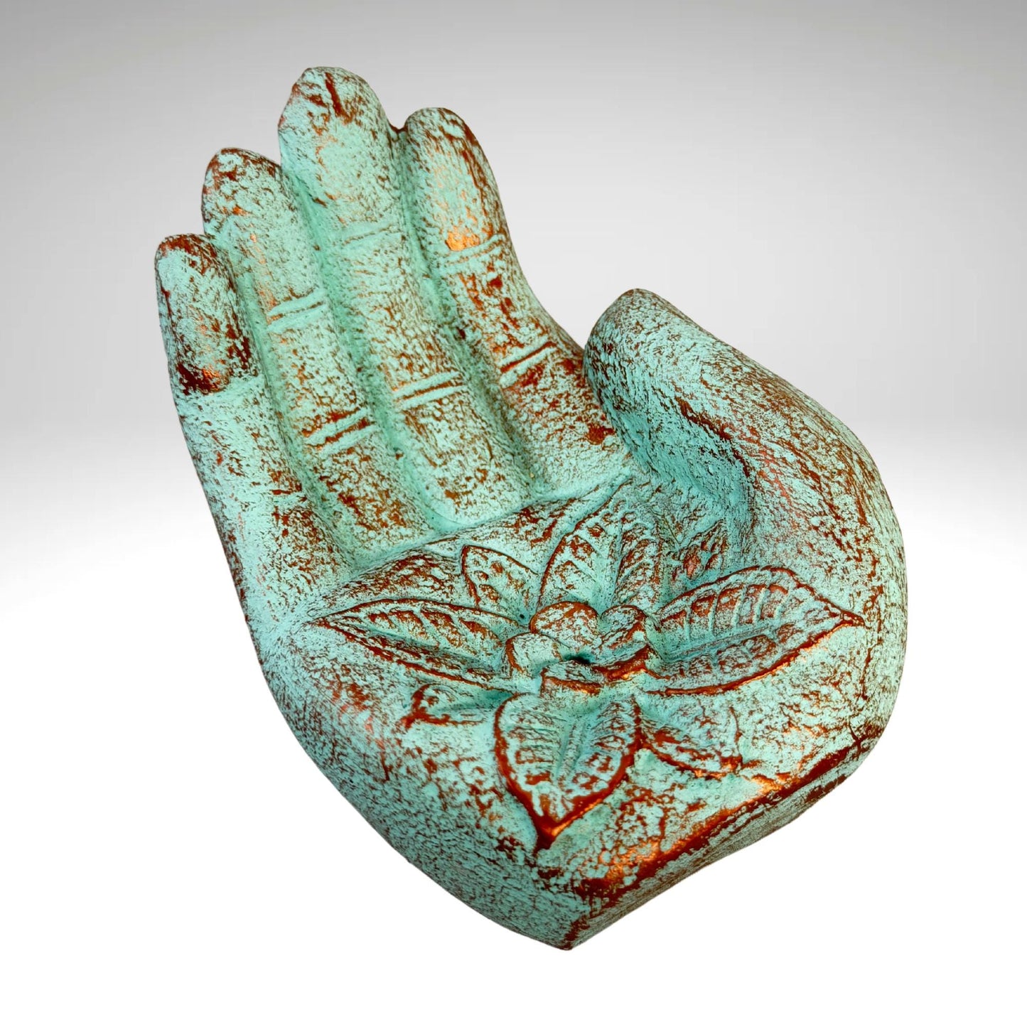 Hamsa Hand Incense Burner Mudra Hand Statue ash catcher Offering bowl crystal dish cast Lava stone Hamsa hand - Acadia World Traders