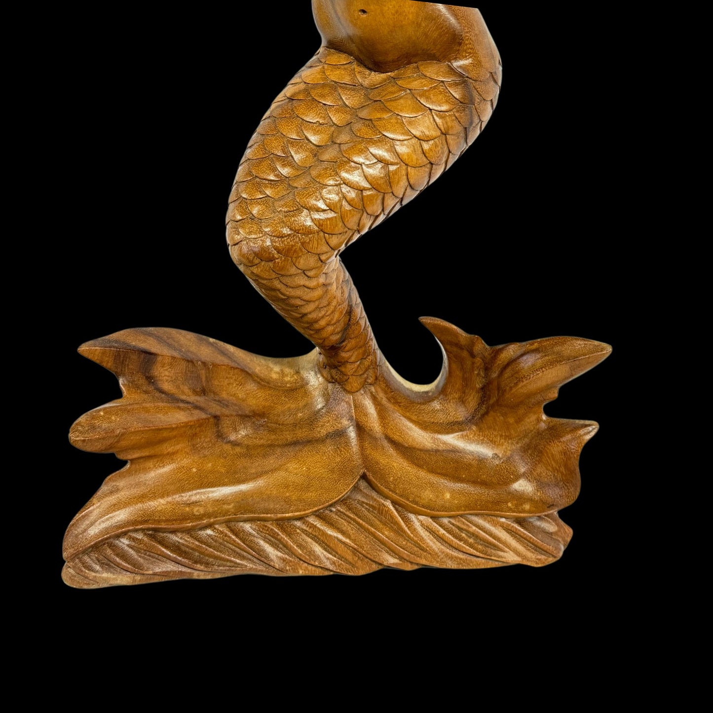 Hand Carved Wood Balinese Mermaid Sculpture: Sea Sirin Sculpture Nautical Decor