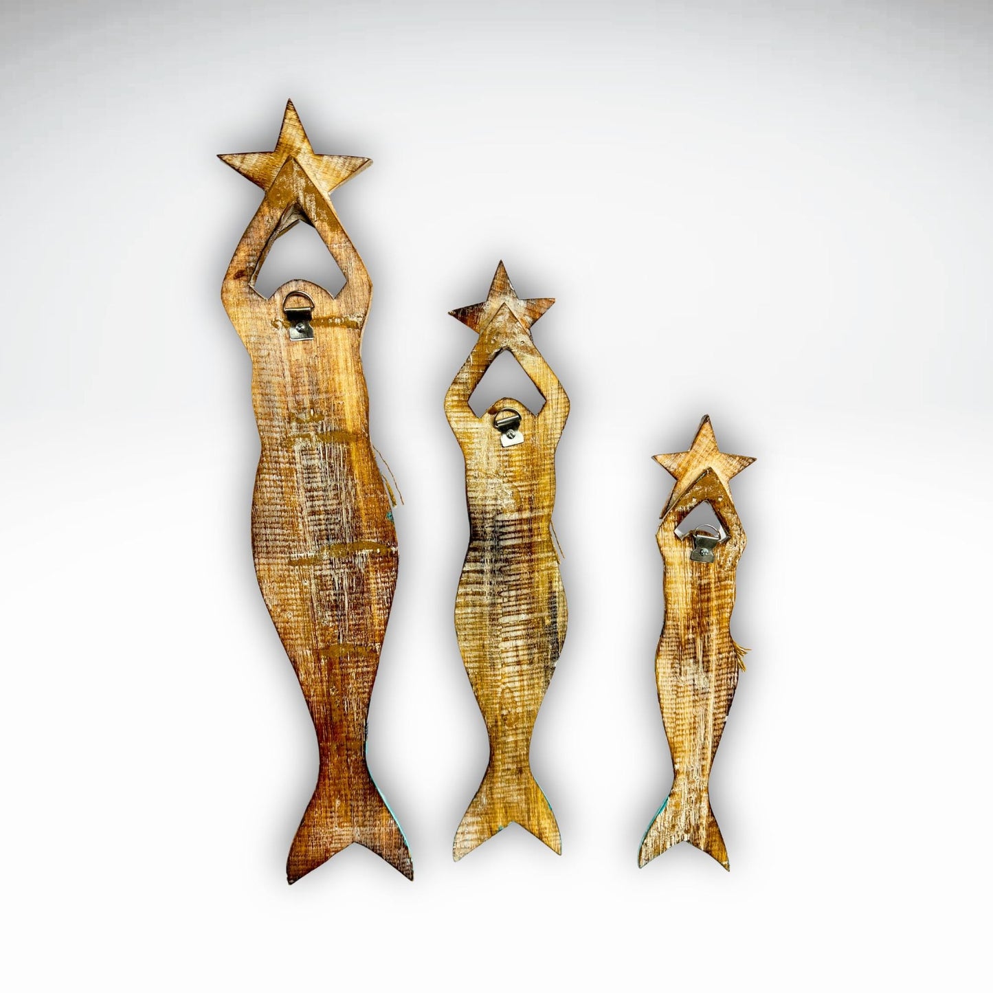 Mermaid Wall Art Set: Carved Wood Nautical Beach Decor