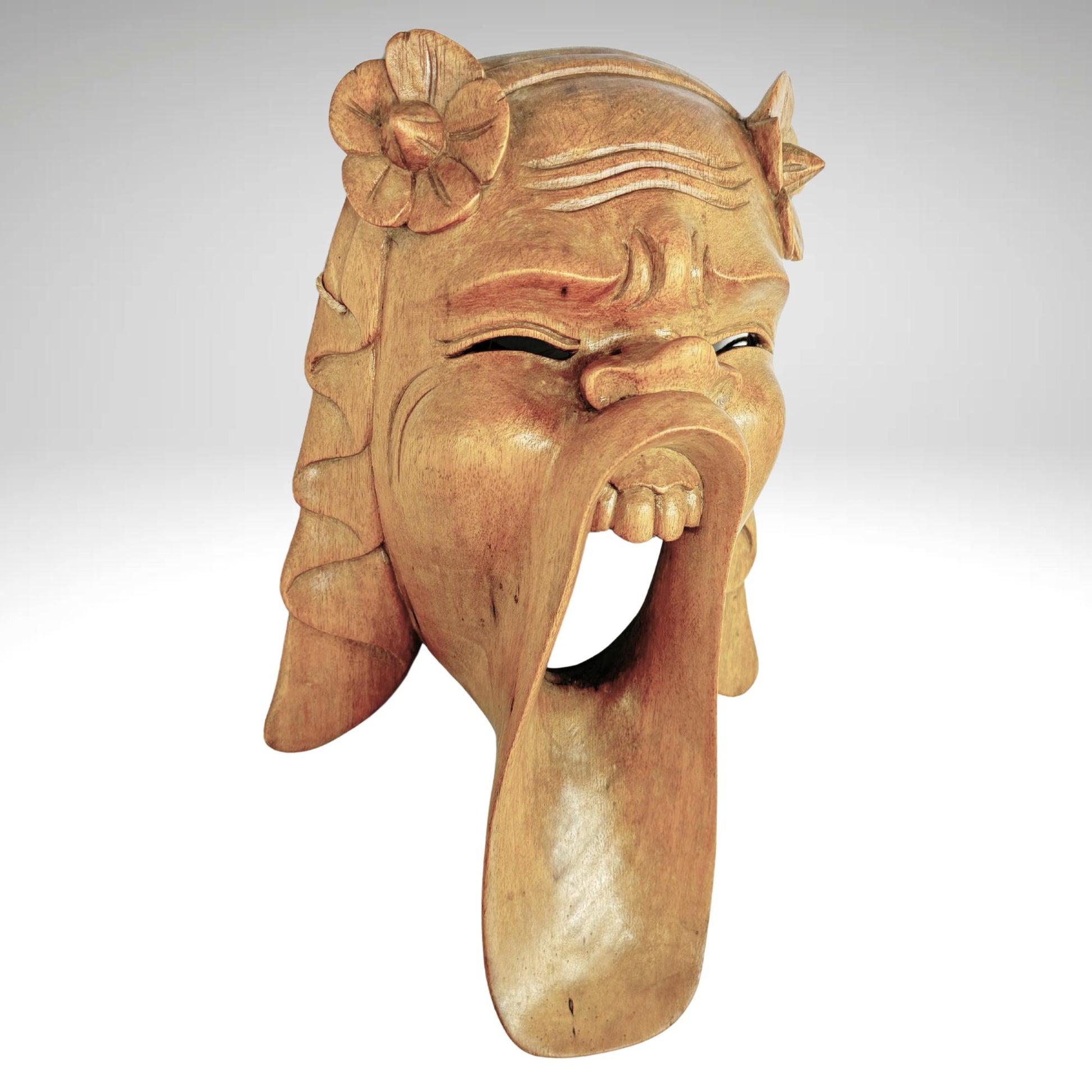 Balinese Bondres Mask Demon Goddess Bali Folk Art Wall Decor Hand carved wood Carving - Acadia World Traders