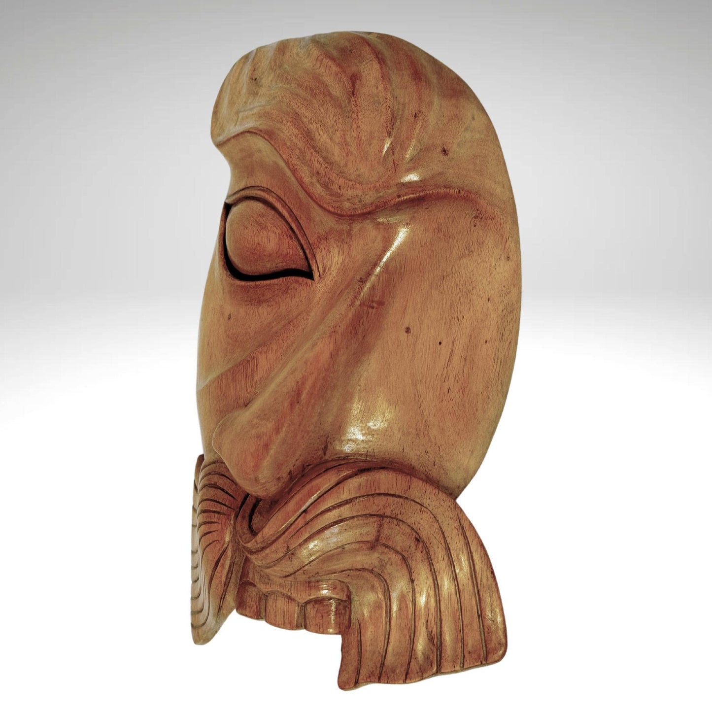 Balinese Bondres Mask Abstract Demon Mustache One eyed Man Bali Folk Art Wall Decor Hand carved wood Carving - Acadia World Traders