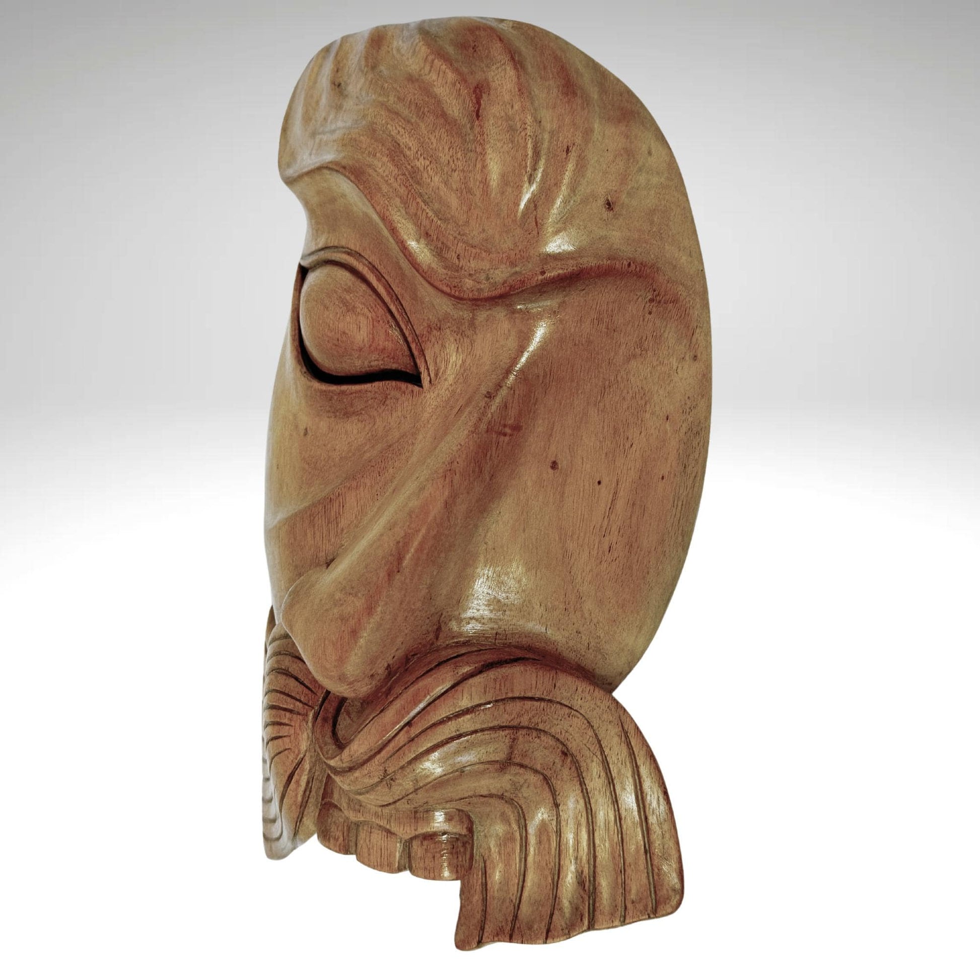 Balinese Bondres Mask Abstract Demon Mustache One eyed Man Bali Folk Art Wall Decor Hand carved wood Carving - Acadia World Traders