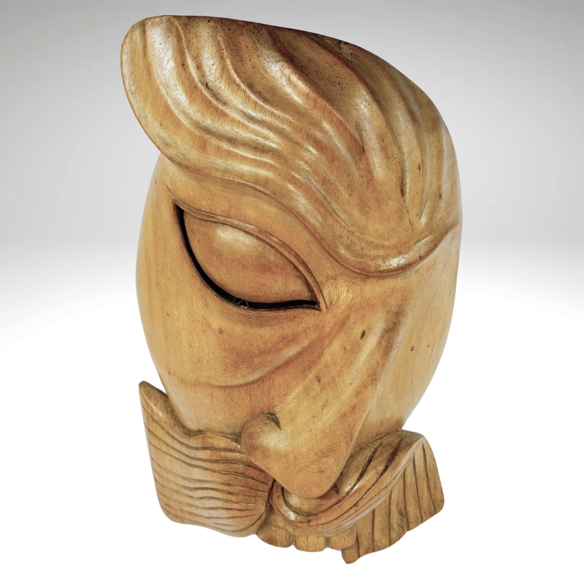 Balinese Bondres Mask Abstract Demon Mustache One eyed Man Bali Folk Art Wall Decor Hand carved wood Carving - Acadia World Traders