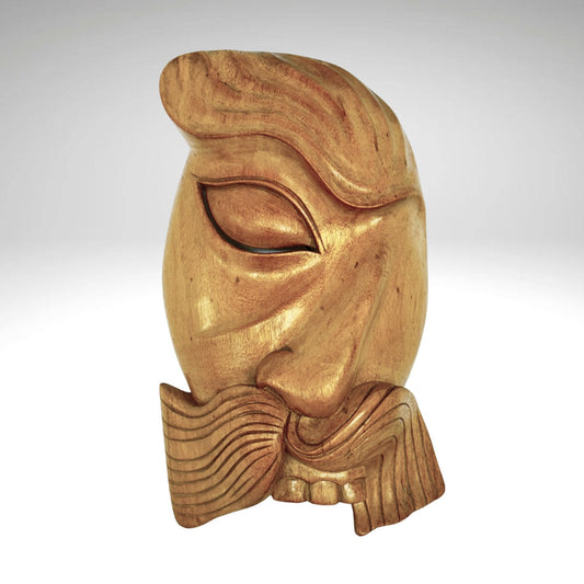 Balinese Bondres Mask Abstract Demon Mustache One eyed Man Bali Folk Art Wall Decor Hand carved wood Carving - Acadia World Traders