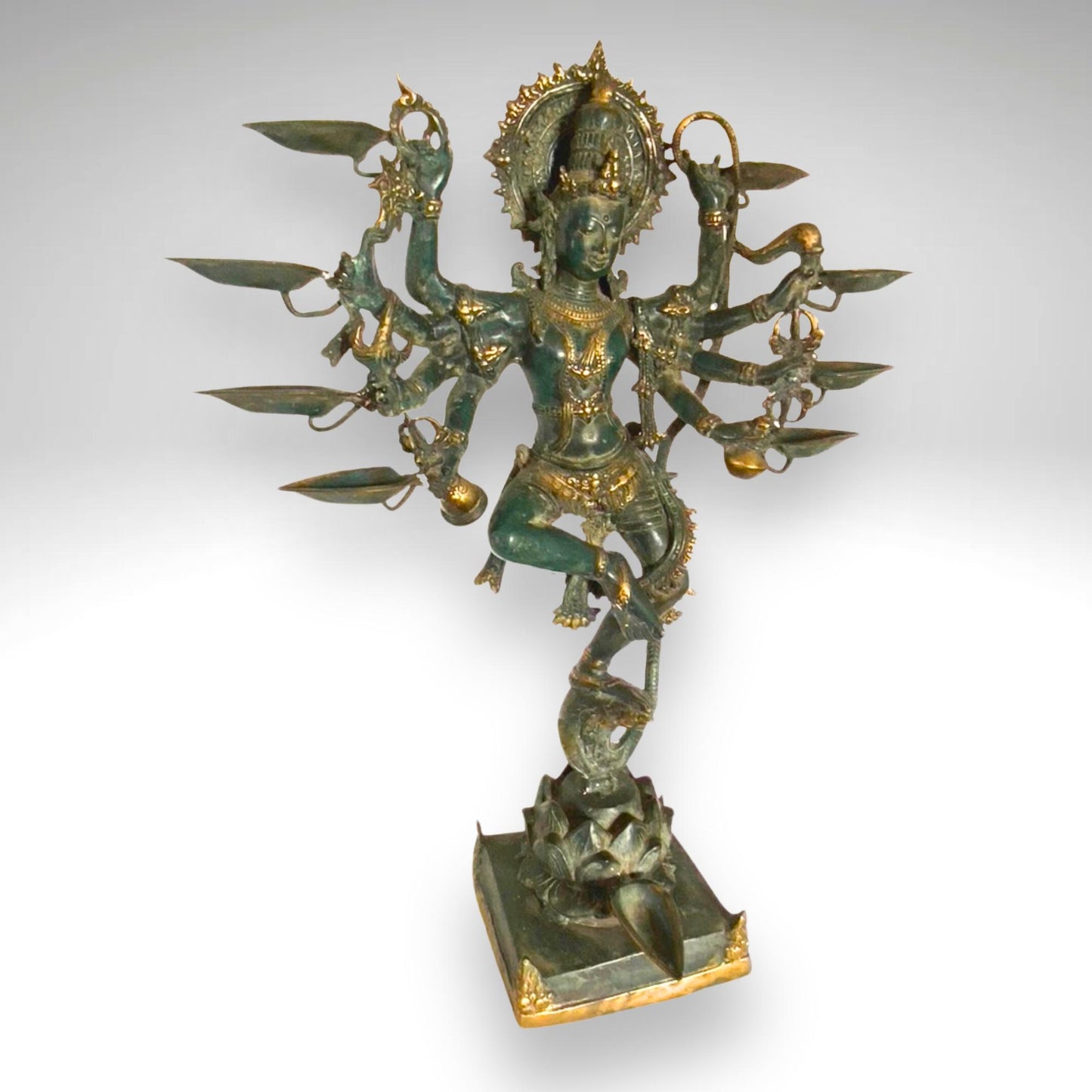 Shiva Nataraja Sculpture Lord of Cosmic Dance Deepam Lamps Handmade Lost Cast Bronze Hindu Art Statue 26" - Acadia World Traders