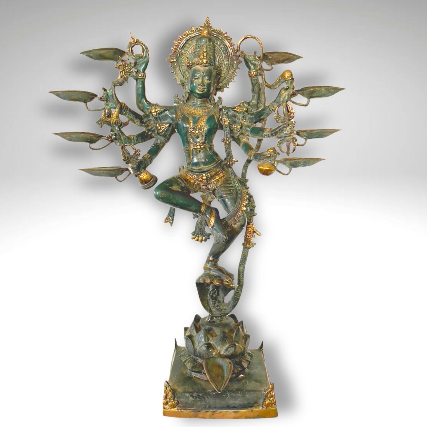 Shiva Nataraja Sculpture Lord of Cosmic Dance Deepam Lamps Handmade Lost Cast Bronze Hindu Art Statue 26" - Acadia World Traders