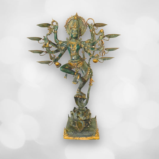 Shiva Nataraja Sculpture Lord of Cosmic Dance Deepam Lamps Handmade Lost Cast Bronze Hindu Art Statue 26" - Acadia World Traders