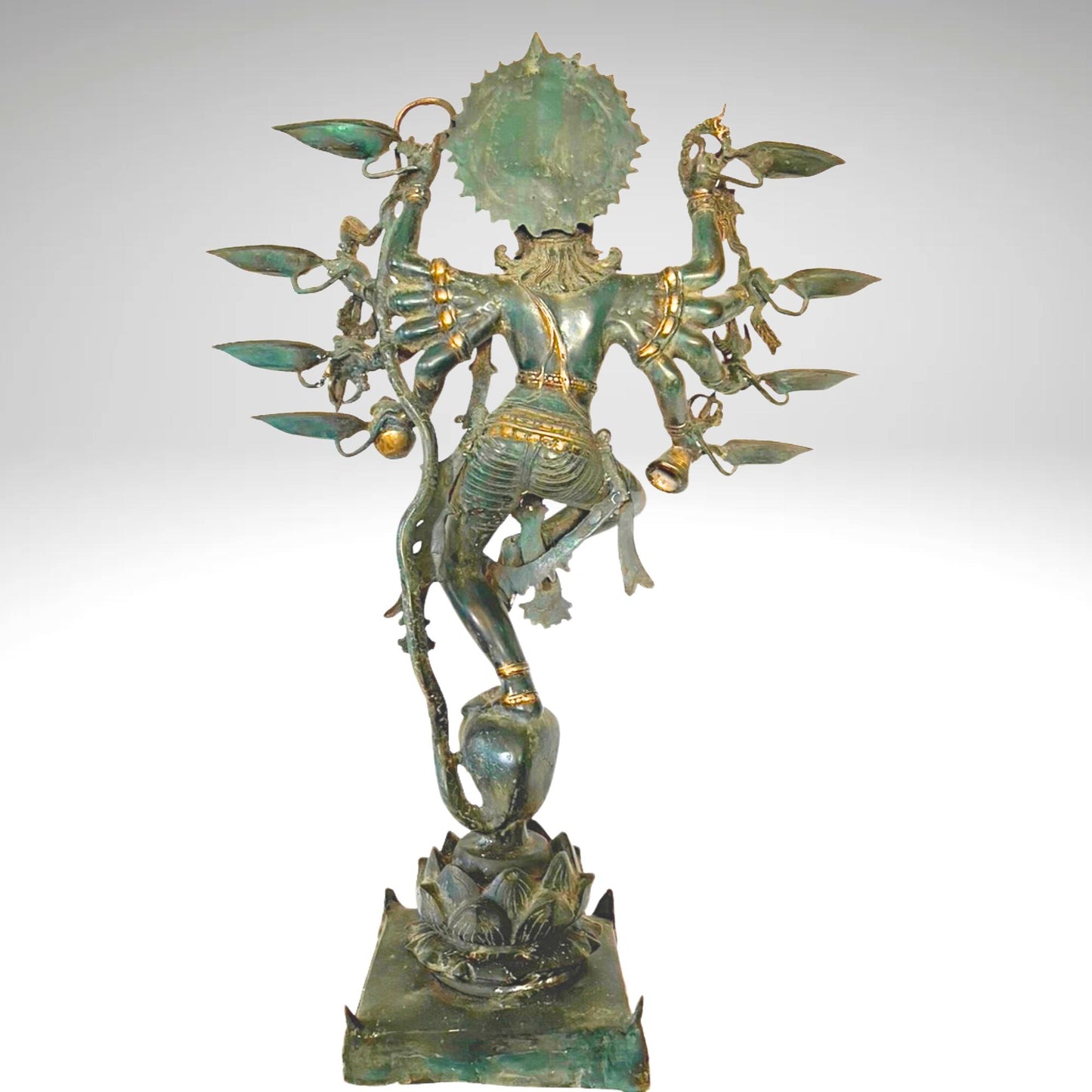 Shiva Nataraja Sculpture Lord of Cosmic Dance Deepam Lamps Handmade Lost Cast Bronze Hindu Art Statue 26" - Acadia World Traders