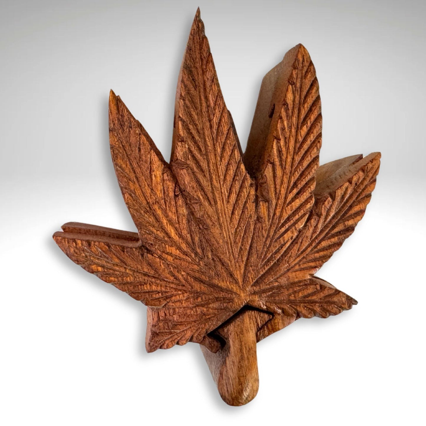 Weed Hemp Leaf Secret Puzzle Trinket Stash Box Jewelry gift Box Hand Carved Wood Carving Bali art - Acadia World Traders