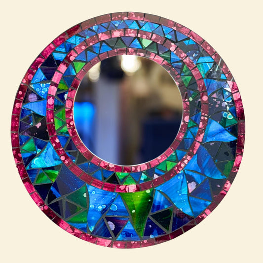 Sunburst Sun Mirror Mosaic Wall Art Plaque Panel Hand Painted Glass Bali Handicraft Boho Celestial Decor - Acadia World Traders