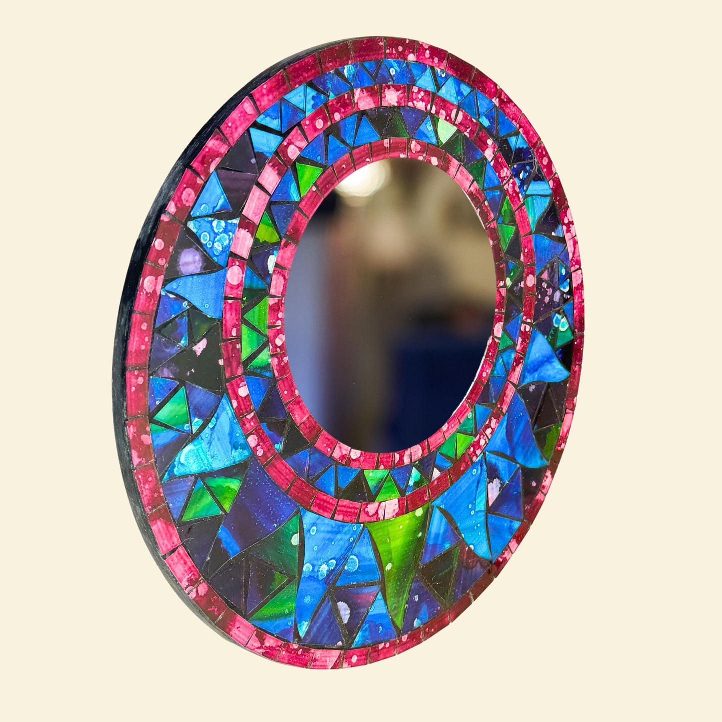 Sunburst Sun Mirror Mosaic Wall Art Plaque Panel Hand Painted Glass Bali Handicraft Boho Celestial Decor - Acadia World Traders