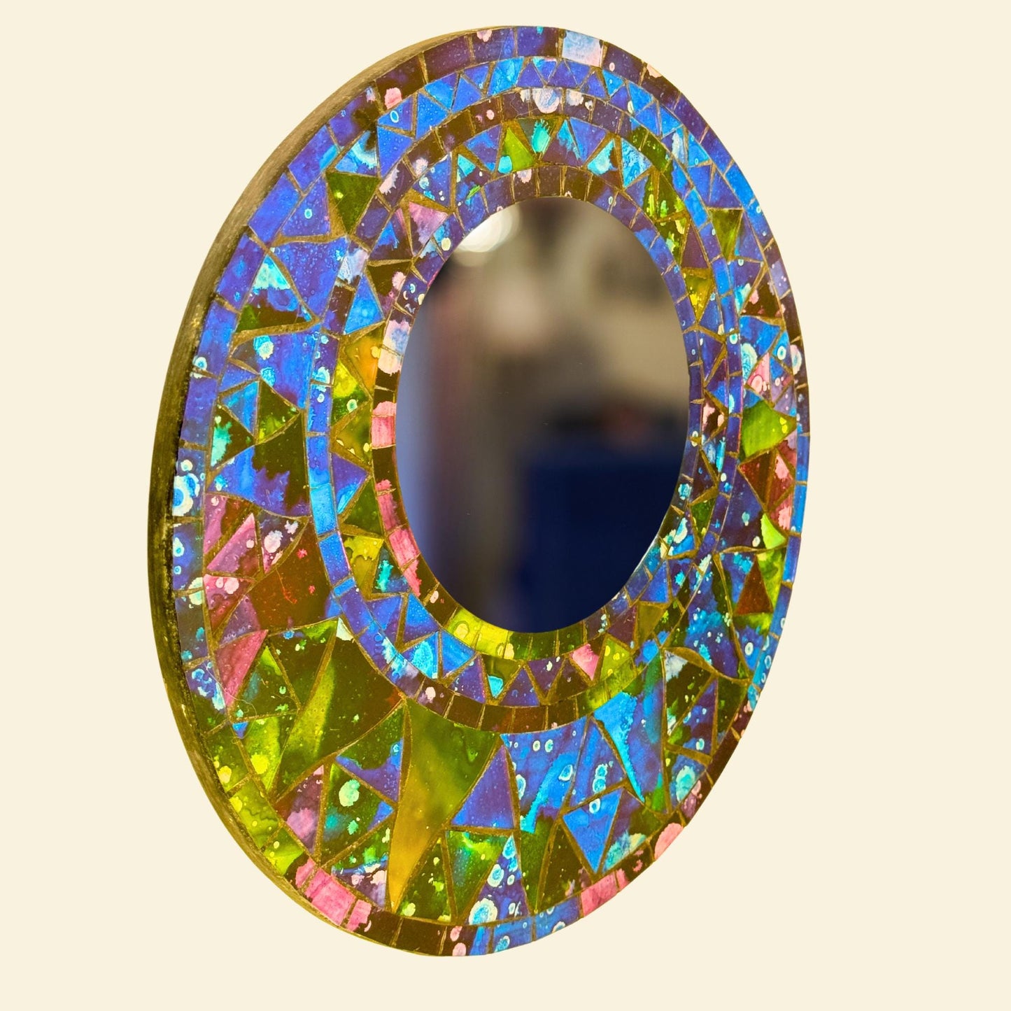 Sunburst Mosaic Mirror: Hand-Painted Glass, Boho Wall Decor