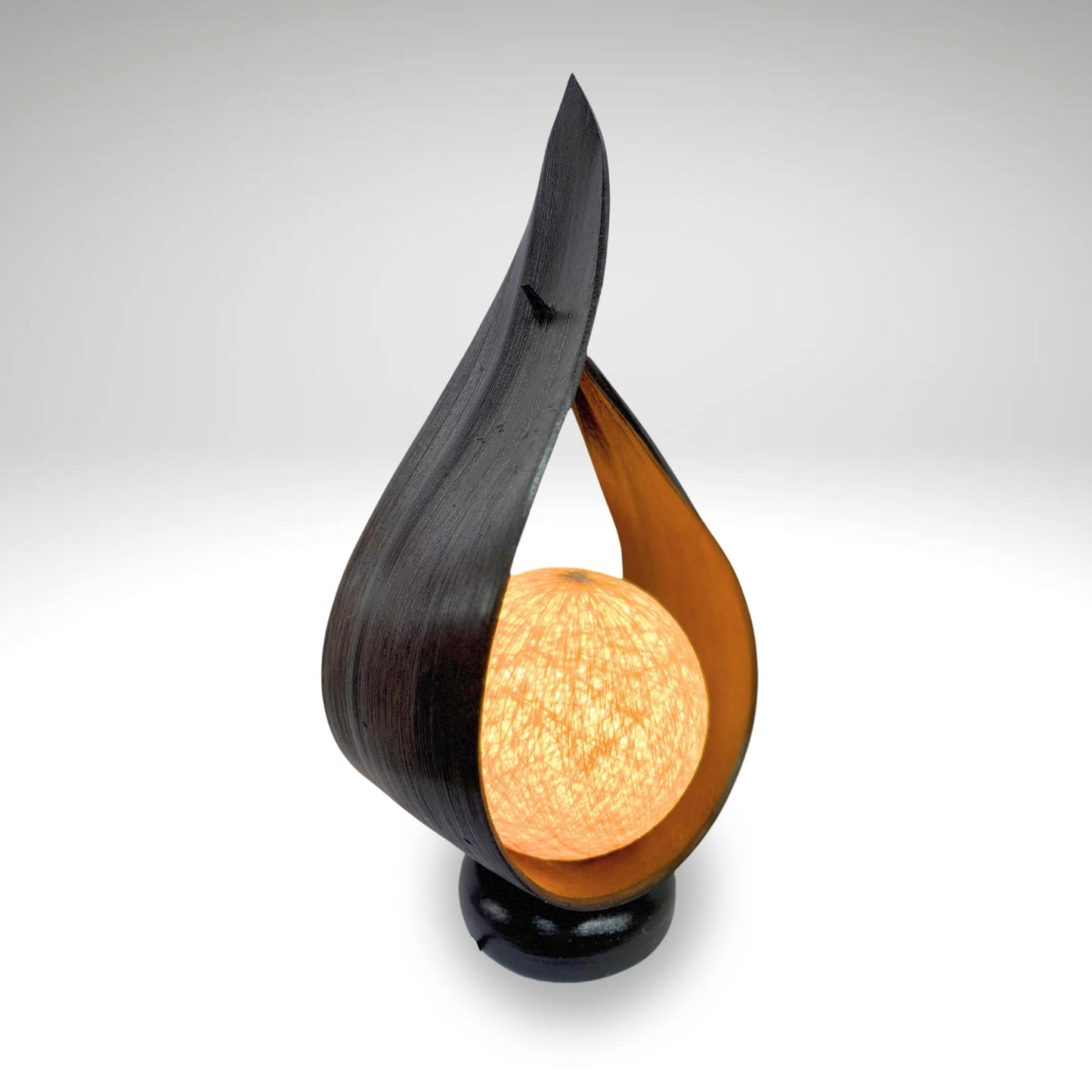 Handmade Palm Frond Teardrop Accent Lamp: Balinese Boho Decor