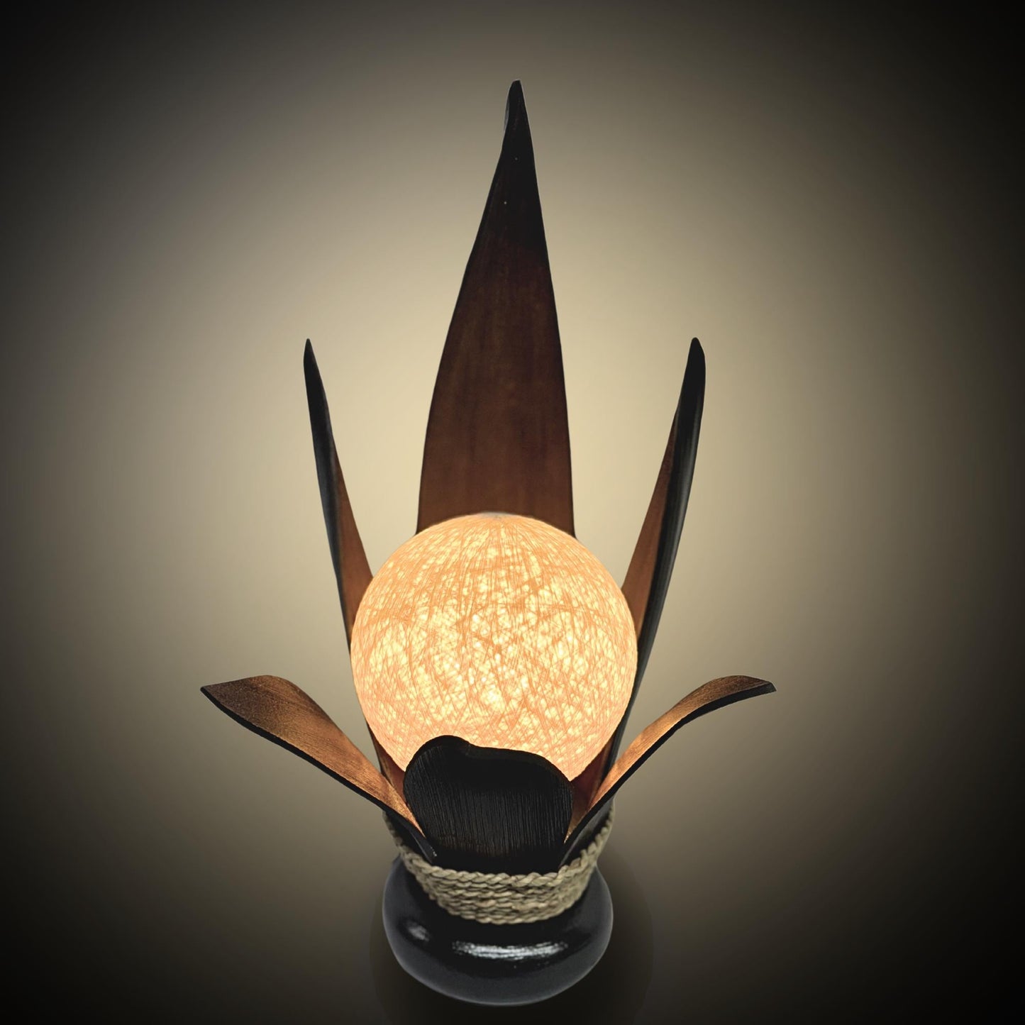 Accent Table Lamp Lotus Natural Upcycled Palm Frond Sheath Boho Decor Handmade Balinese Homeware Art