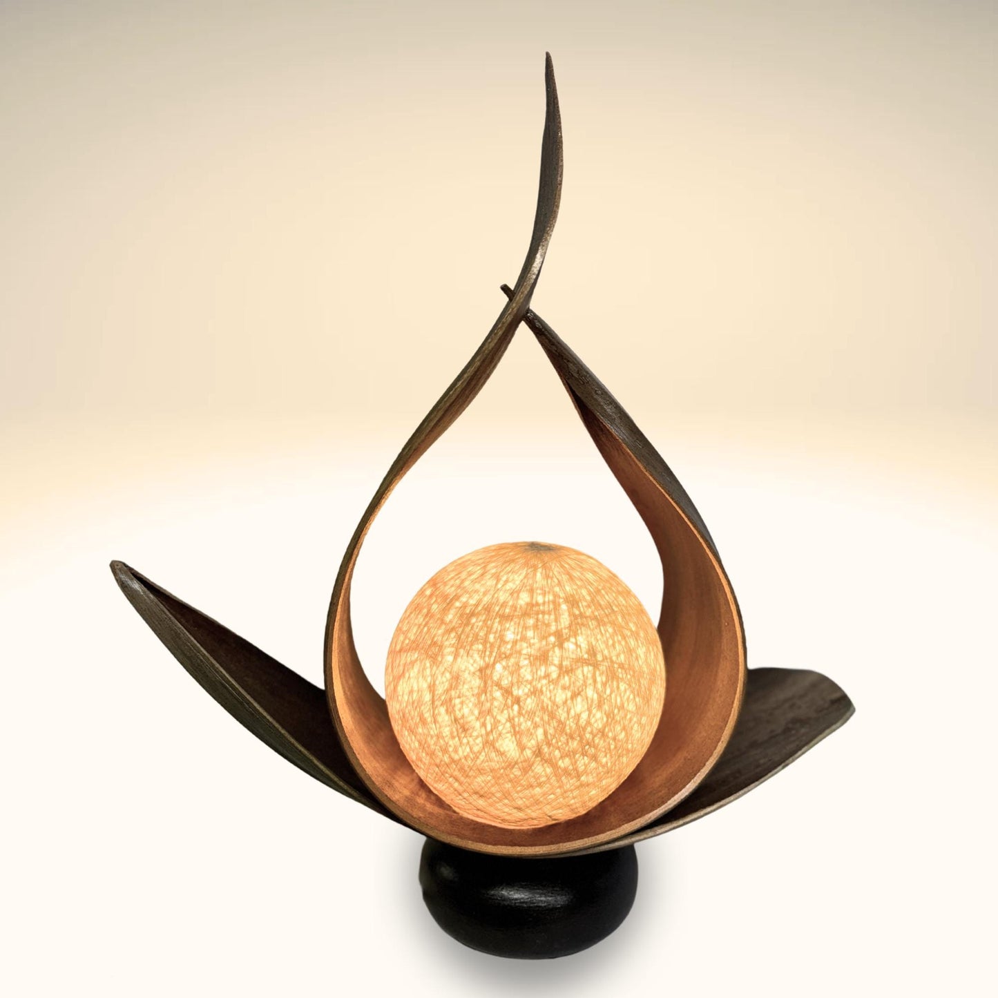 Accent Table Lamp Palm Frond Sheath Natural Organic Upcycled Boho Decor Handmade Balinese Homeware Art
