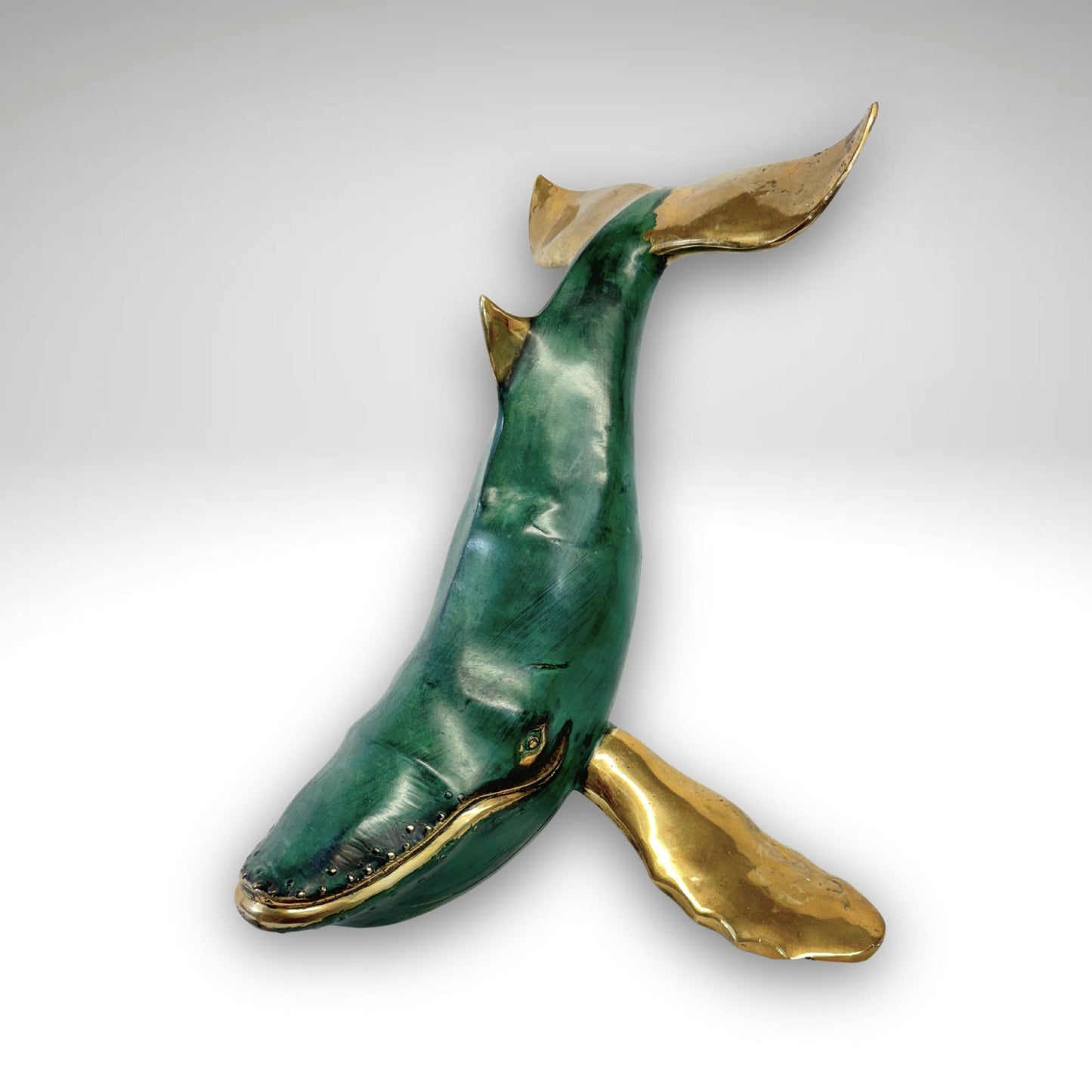Humpback Whale Statue Sealife Marine Life Nautical Tabletop Decor Verdigris Genuine Lost Wax Bronze art - Acadia World Traders