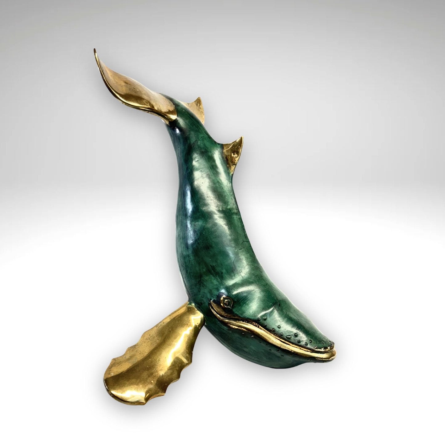 Humpback Whale Statue Sealife Marine Life Nautical Tabletop Decor Verdigris Genuine Lost Wax Bronze art - Acadia World Traders